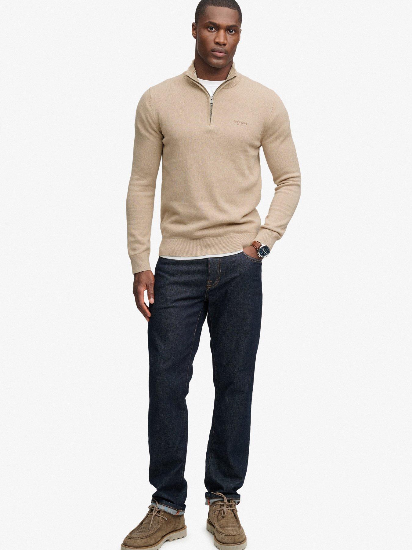 Image 3 of 7 of Superdry Mens Prep Essential Half Zip Jumper - Beige
