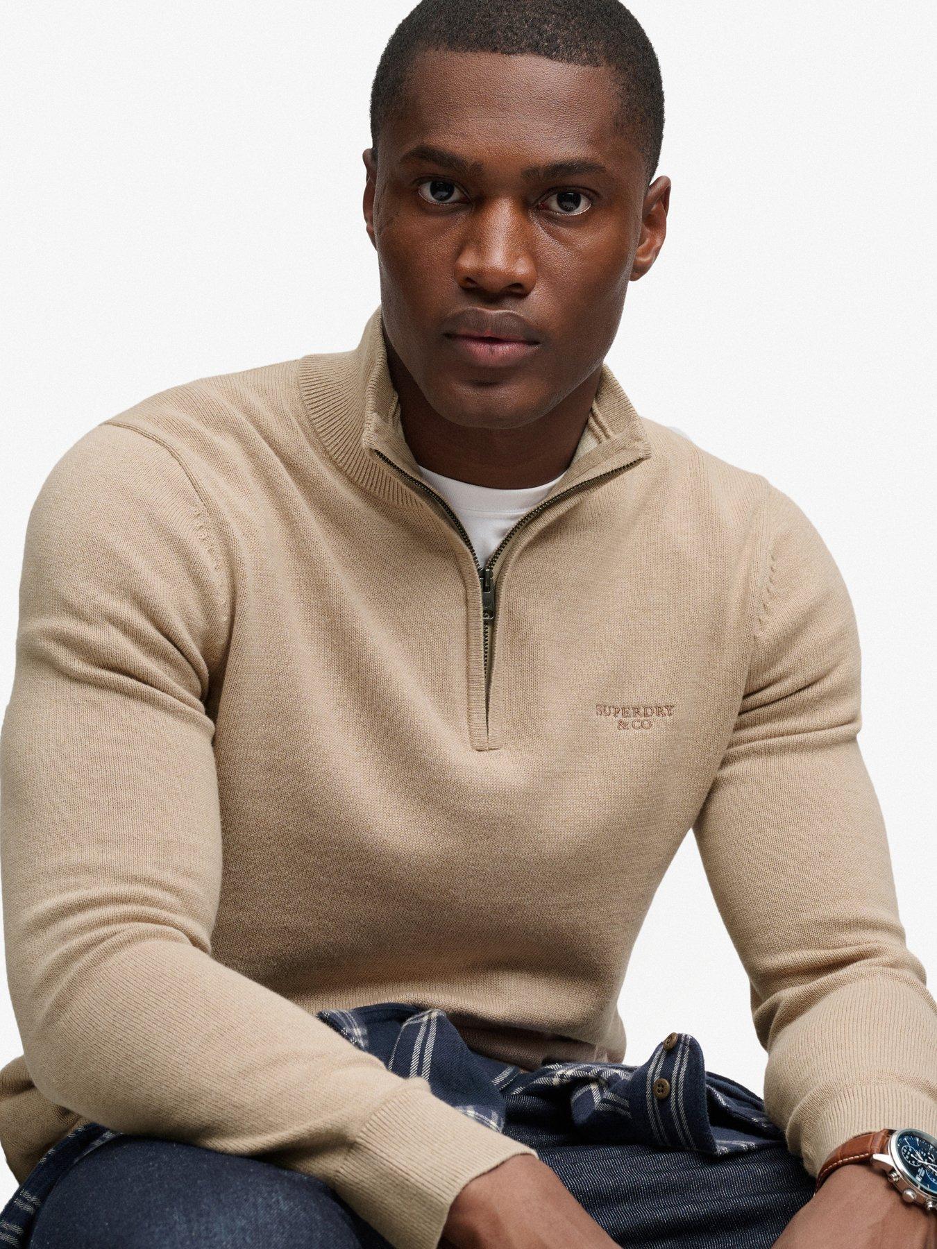 Image 4 of 7 of Superdry Mens Prep Essential Half Zip Jumper - Beige