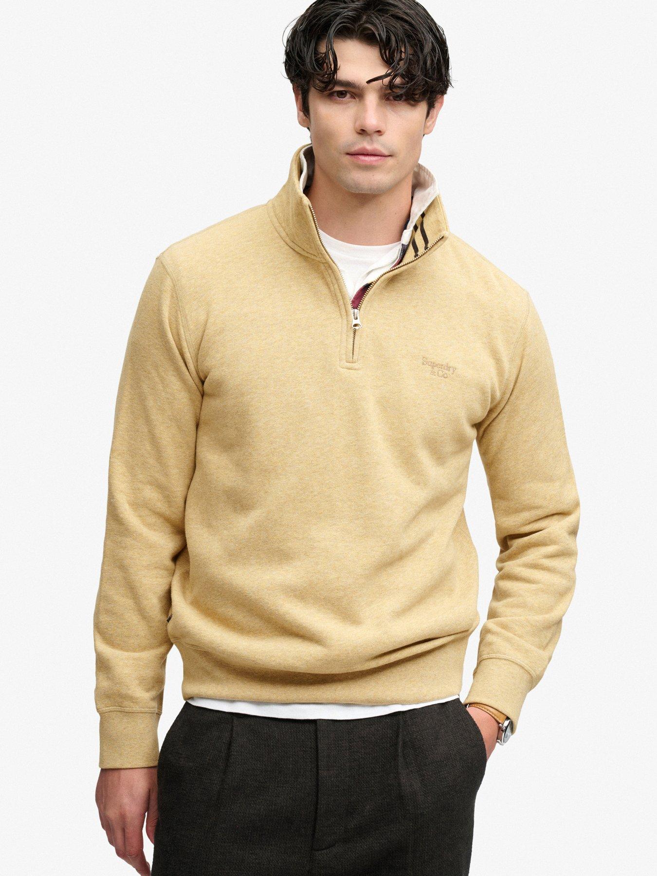 Image 1 of 6 of Superdry Mens Essential Serif Logo Half Zip Sweatshirt - Beige