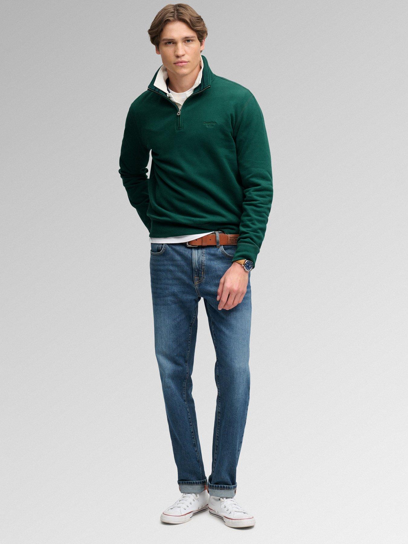 Image 3 of 7 of Superdry Mens Essential Serif Logo Half Zip Sweatshirt - Green