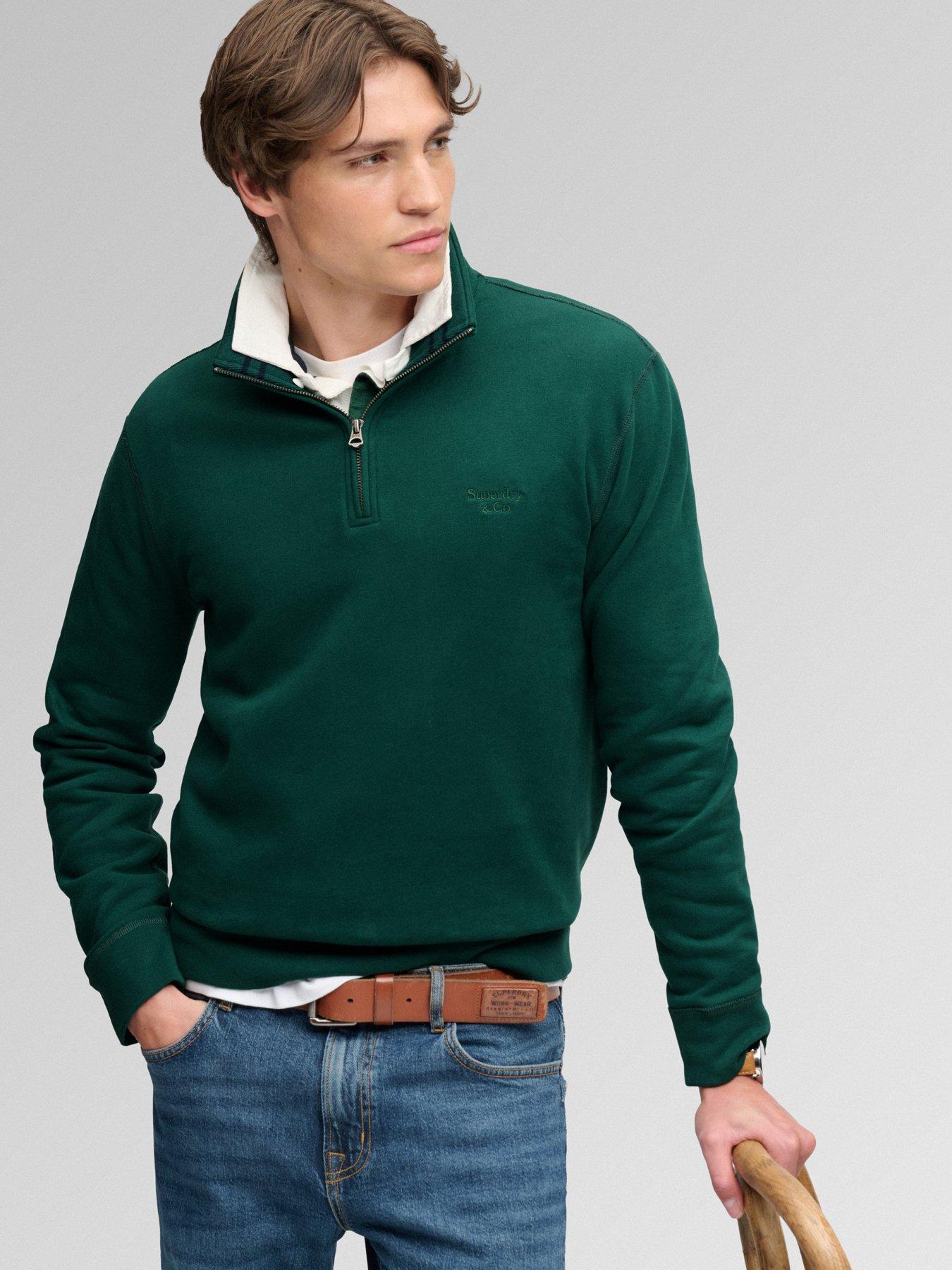 Image 5 of 7 of Superdry Mens Essential Serif Logo Half Zip Sweatshirt - Green
