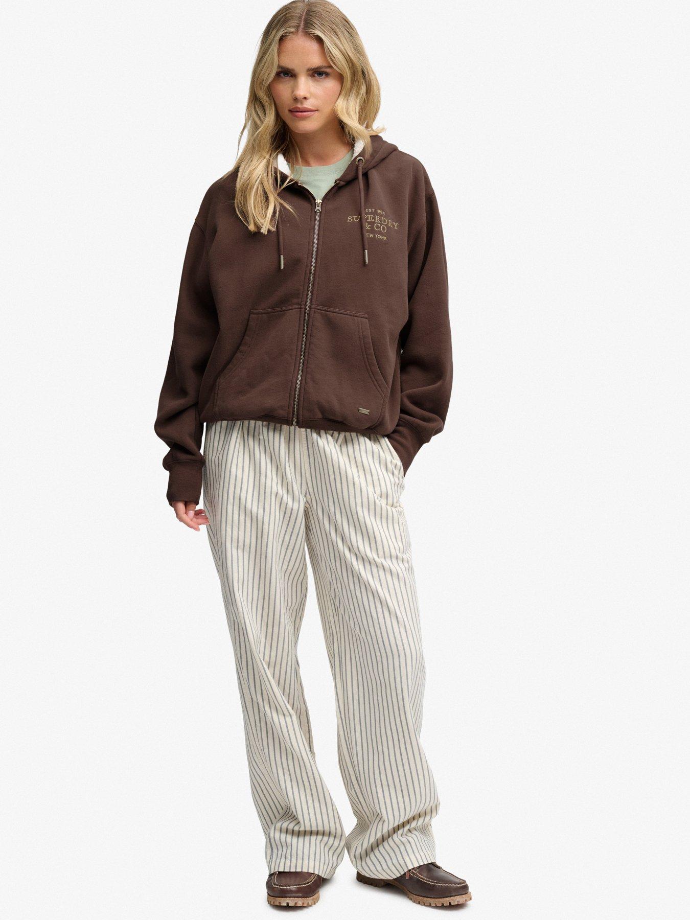 Image 3 of 7 of Superdry Womens Luxe Fur Lined Zip-Through Hoodie - Brown