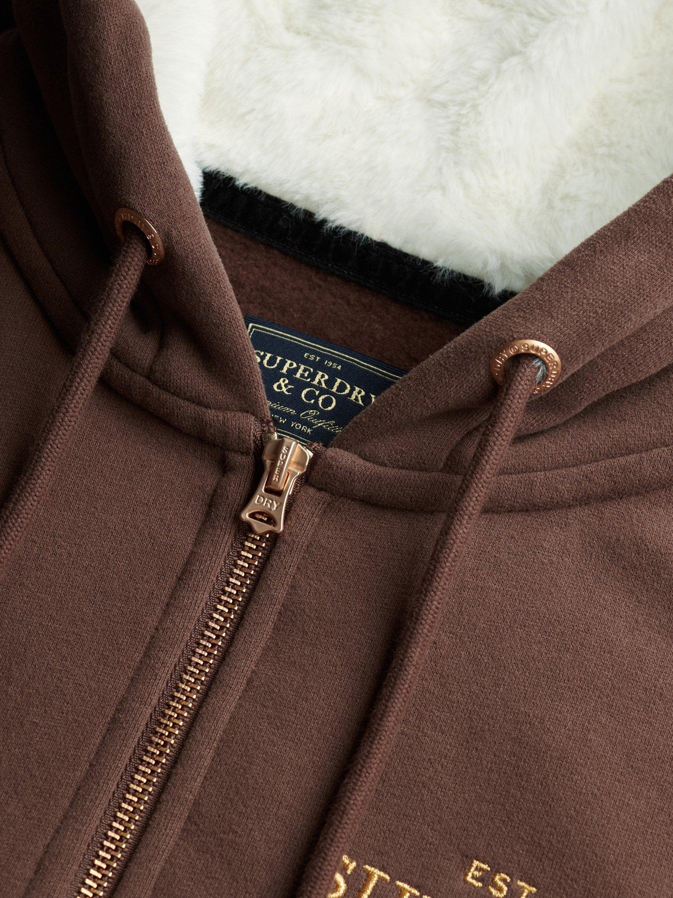 Image 6 of 7 of Superdry Womens Luxe Fur Lined Zip-Through Hoodie - Brown