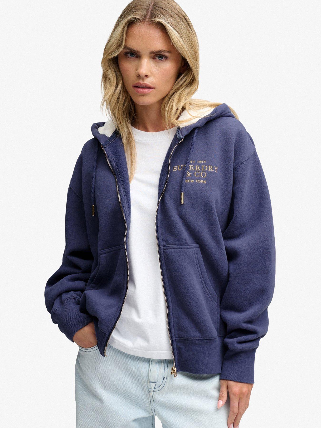 Image 1 of 5 of Superdry Womens Luxe Fur Lined Full Zip Hoodie - Navy