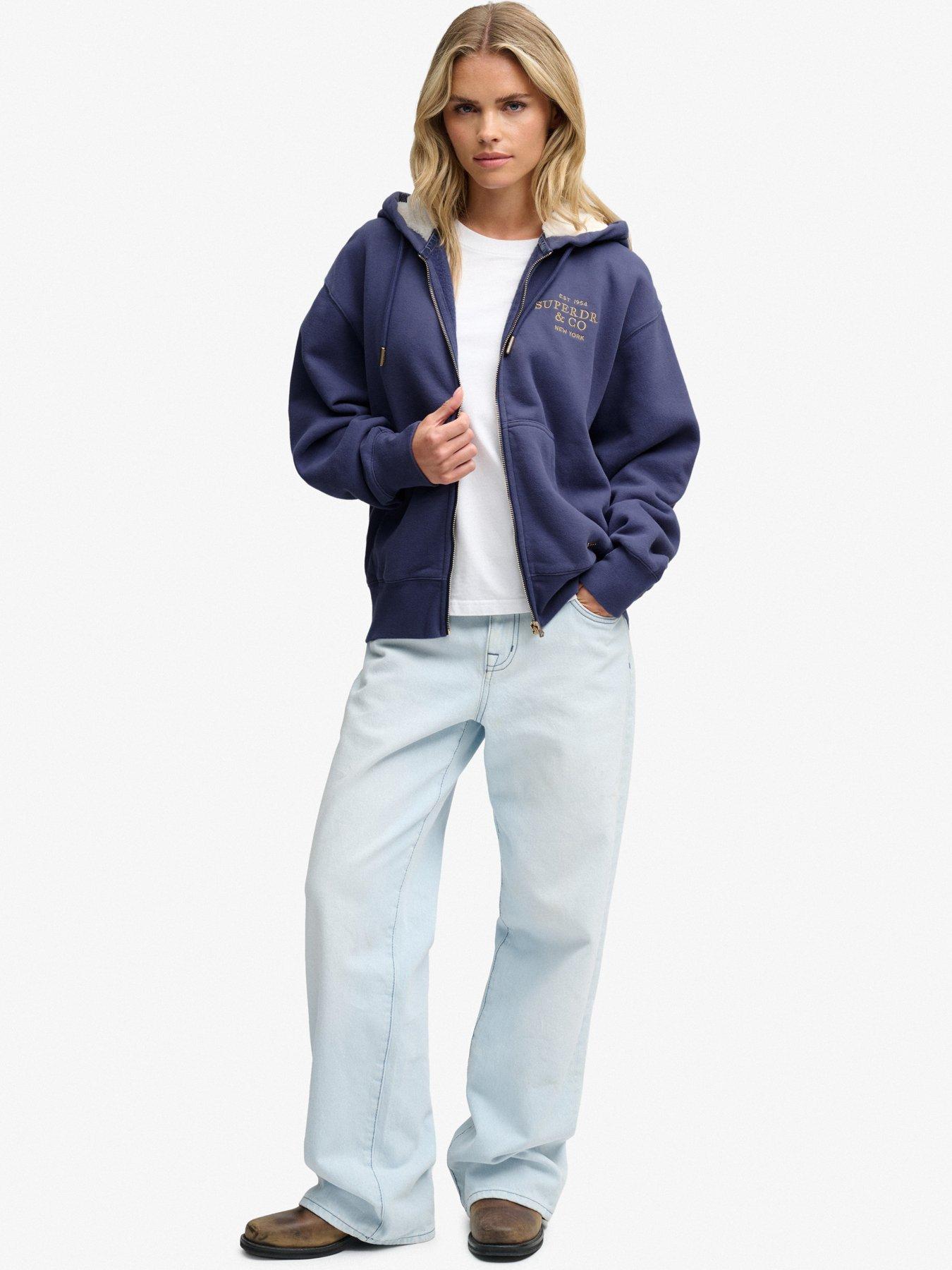 Image 3 of 5 of Superdry Womens Luxe Fur Lined Full Zip Hoodie - Navy