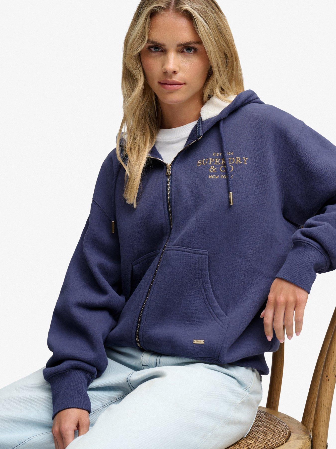 Image 4 of 5 of Superdry Womens Luxe Fur Lined Full Zip Hoodie - Navy
