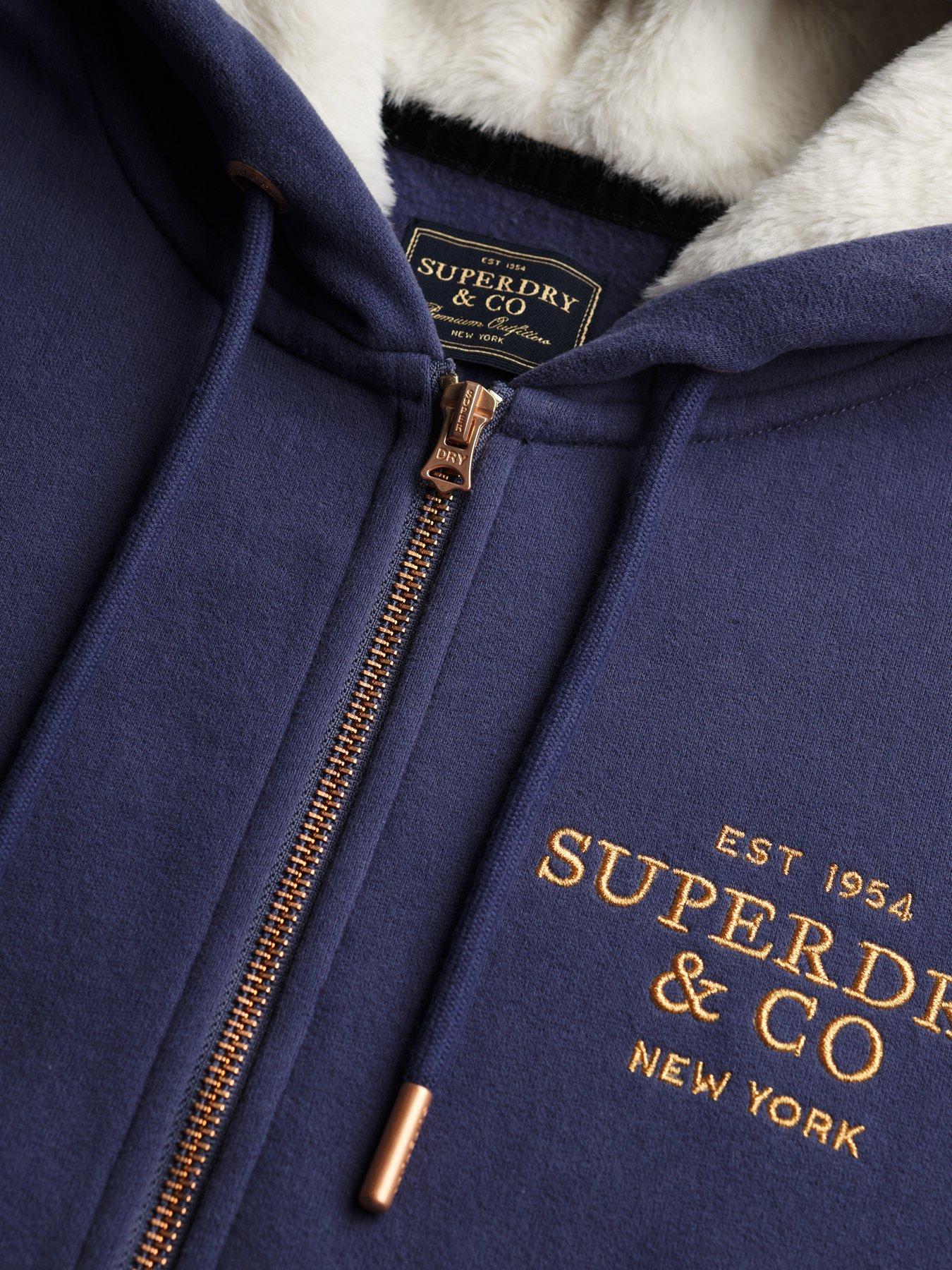 Image 5 of 5 of Superdry Womens Luxe Fur Lined Full Zip Hoodie - Navy