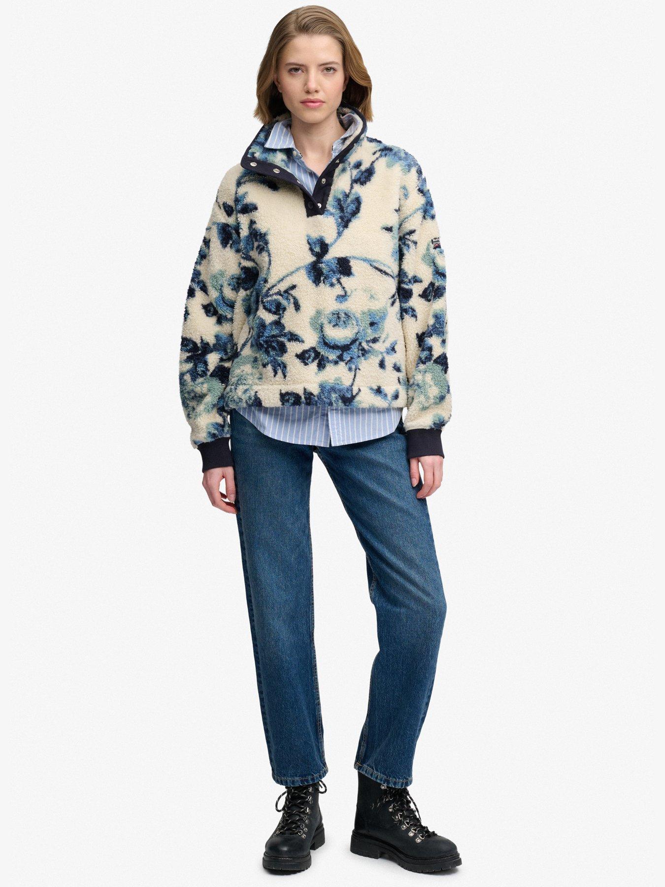 Image 3 of 6 of Superdry Womens Super Soft Printed Half Button Fleece Sweatshirt - Blue