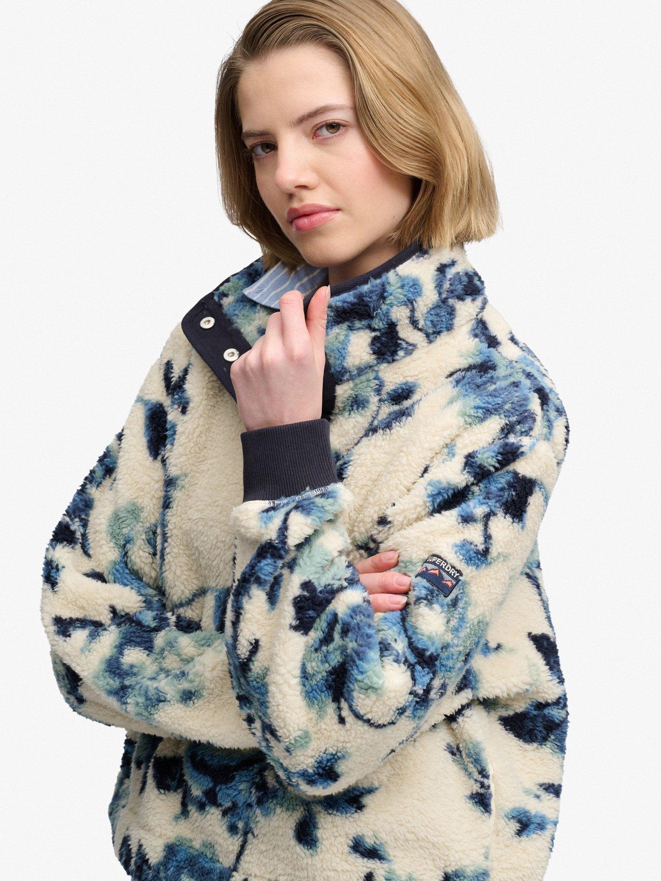 Image 4 of 6 of Superdry Womens Super Soft Printed Half Button Fleece Sweatshirt - Blue