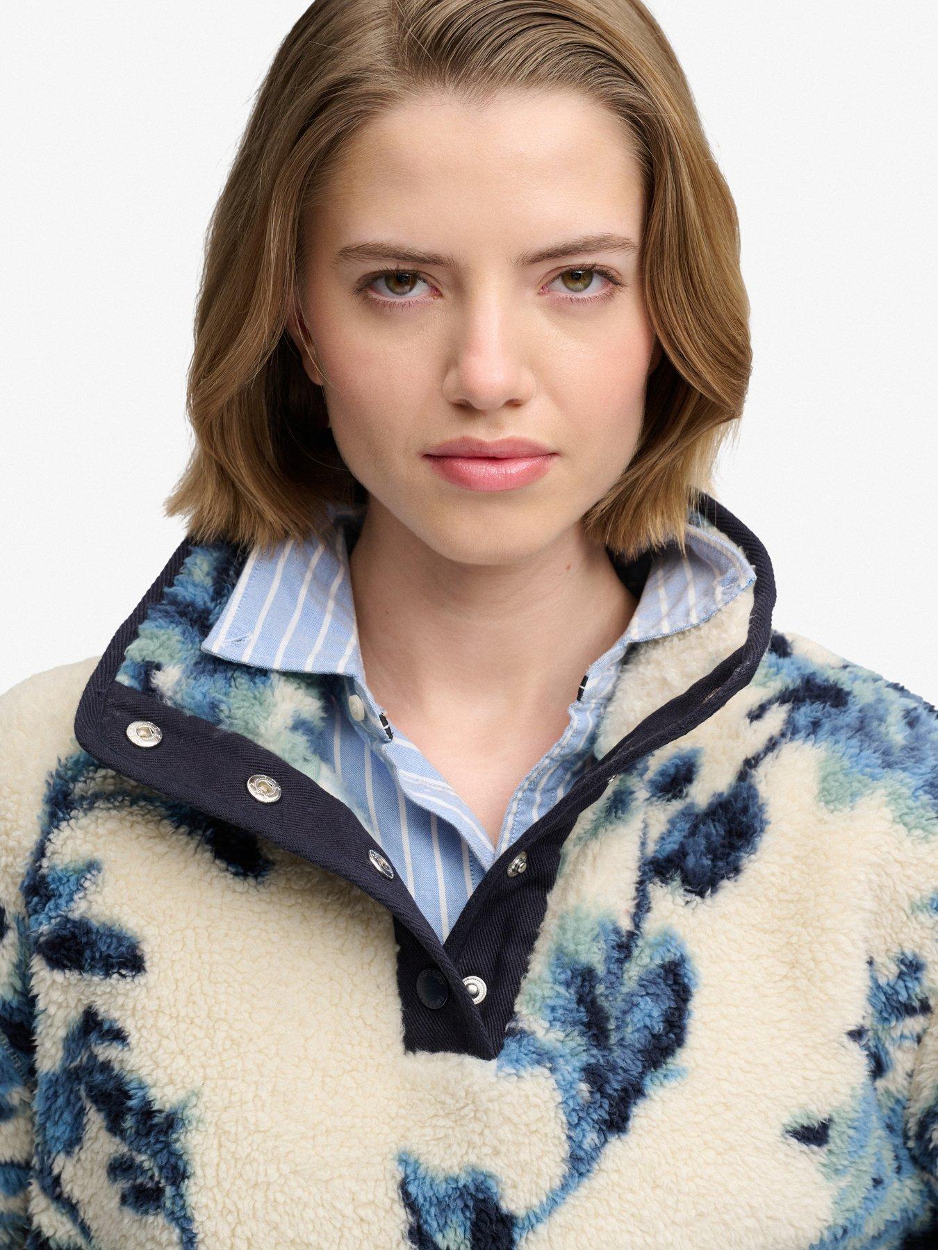 Image 5 of 6 of Superdry Womens Super Soft Printed Half Button Fleece Sweatshirt - Blue