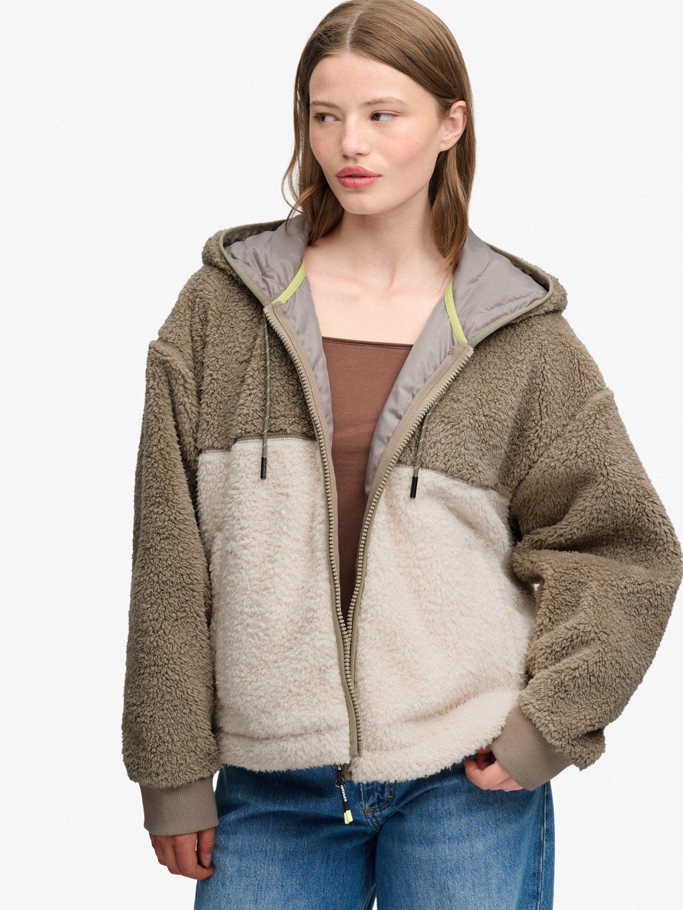 Image 1 of 7 of Superdry Womens Super Soft Relaxed Fit Zip Teddy Hoodie - Multi