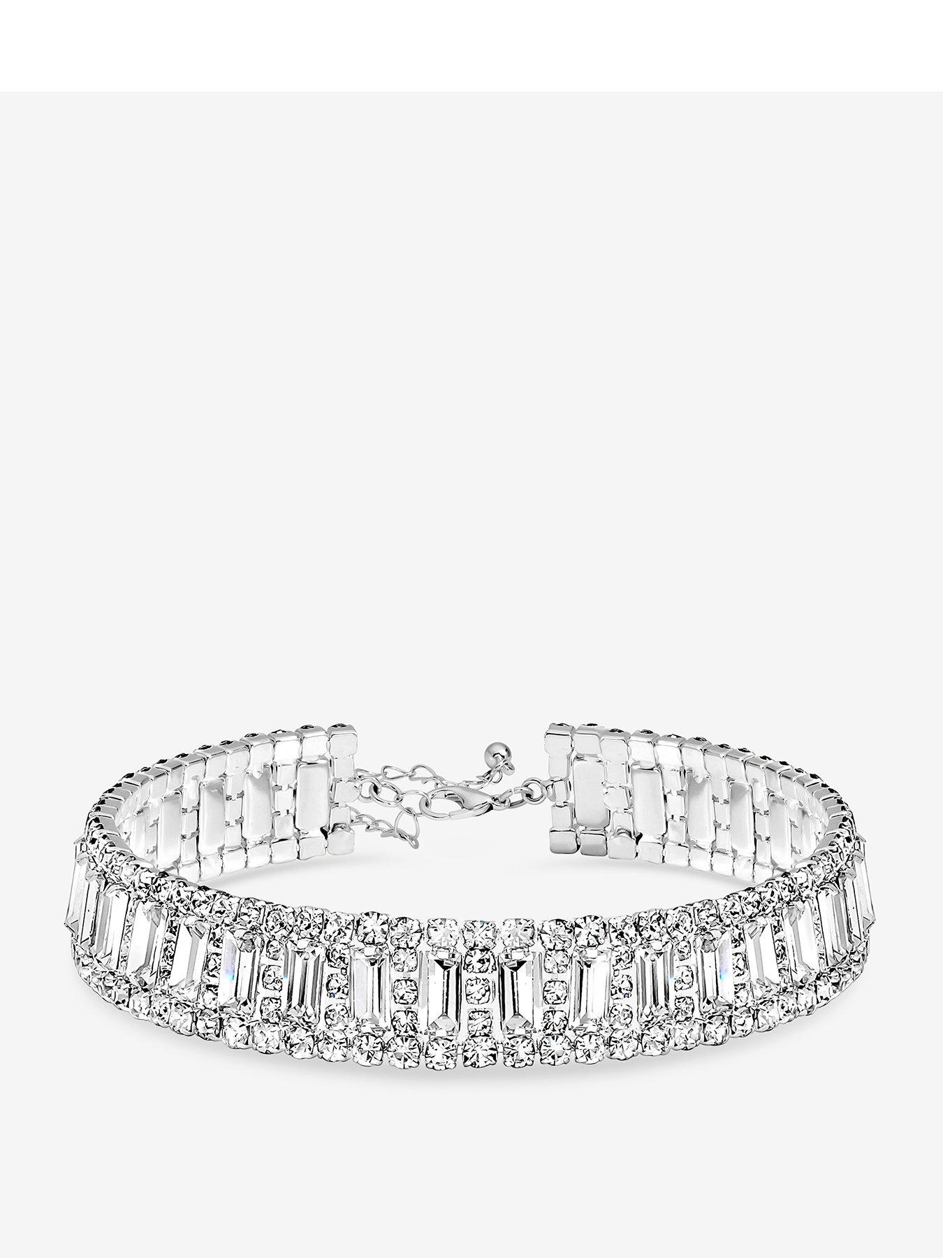 Image 1 of 1 of Mood ilver plate and crystal baguette choker necklace