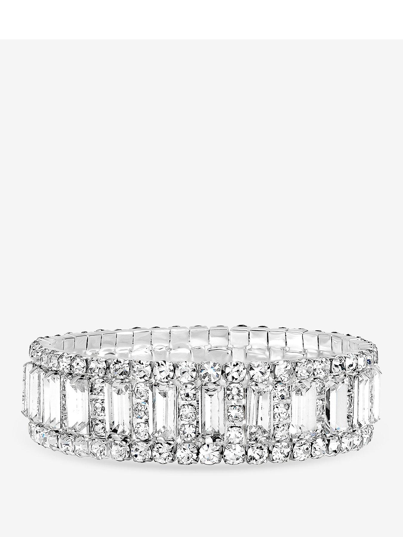 Image 1 of 1 of Mood Silver Plated and Crystal Baguette Stretch Bracelet