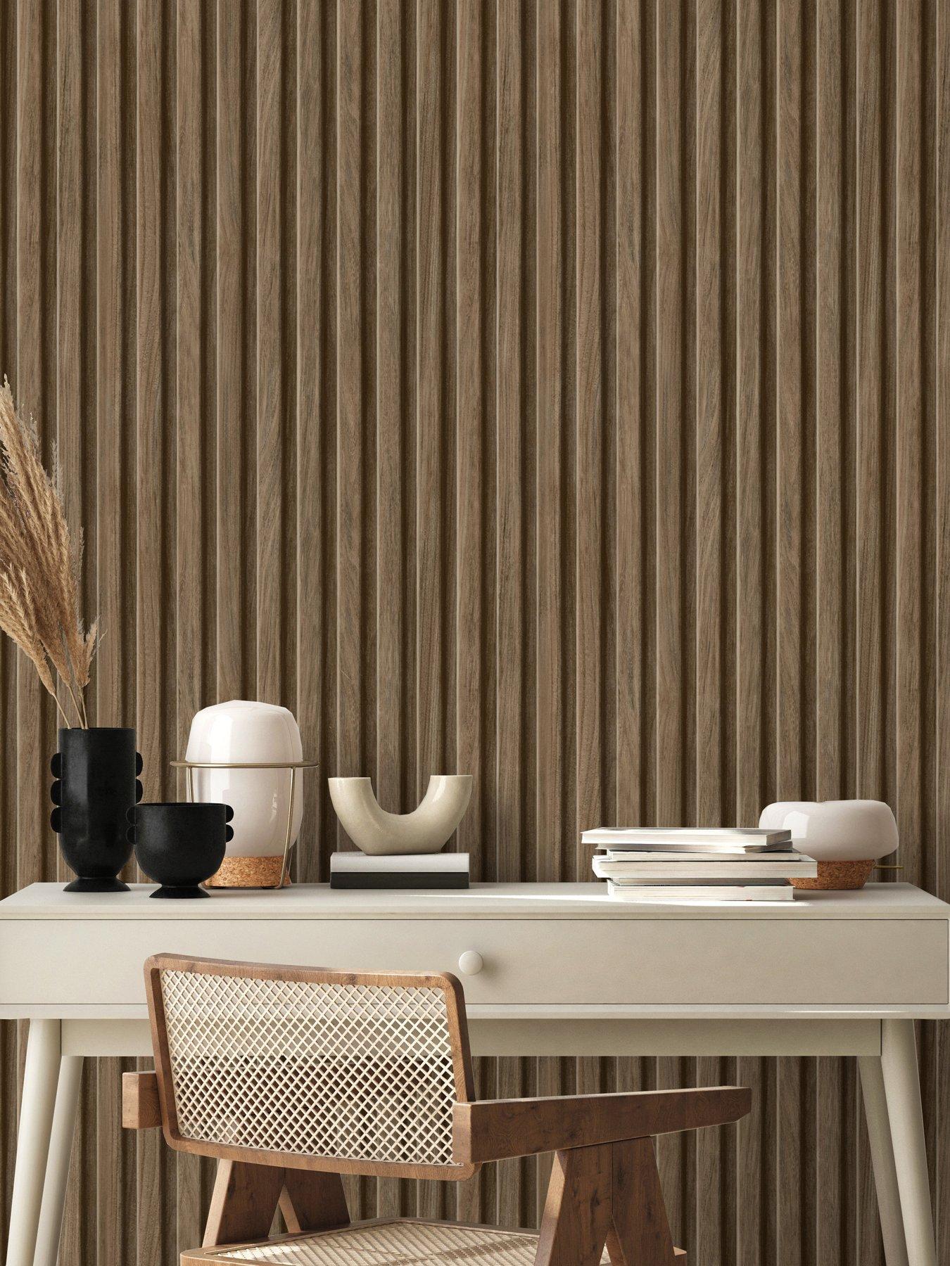 Image 3 of 5 of Fine Decor Brown Wooden Slats Wallpaper
