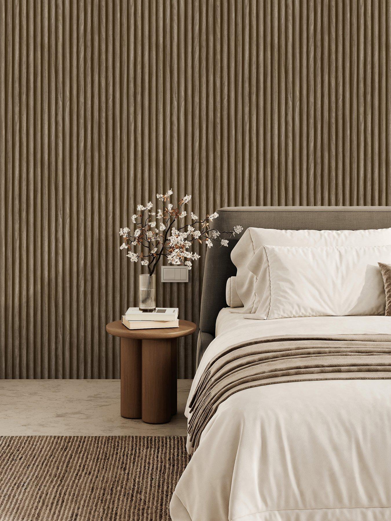 Image 1 of 5 of Fine Decor Brown Fluted Wood Wallpaper