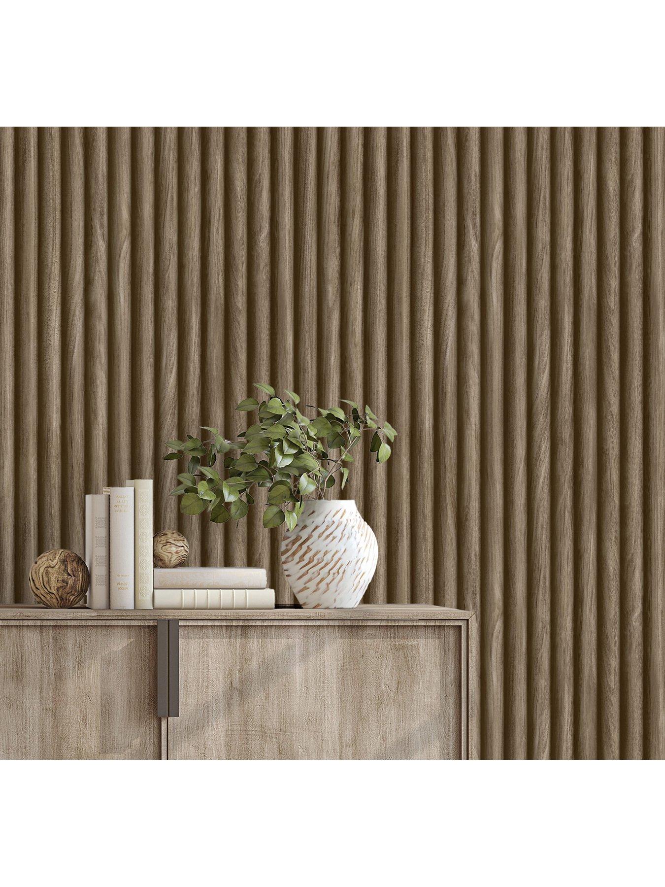 Image 2 of 5 of Fine Decor Brown Fluted Wood Wallpaper