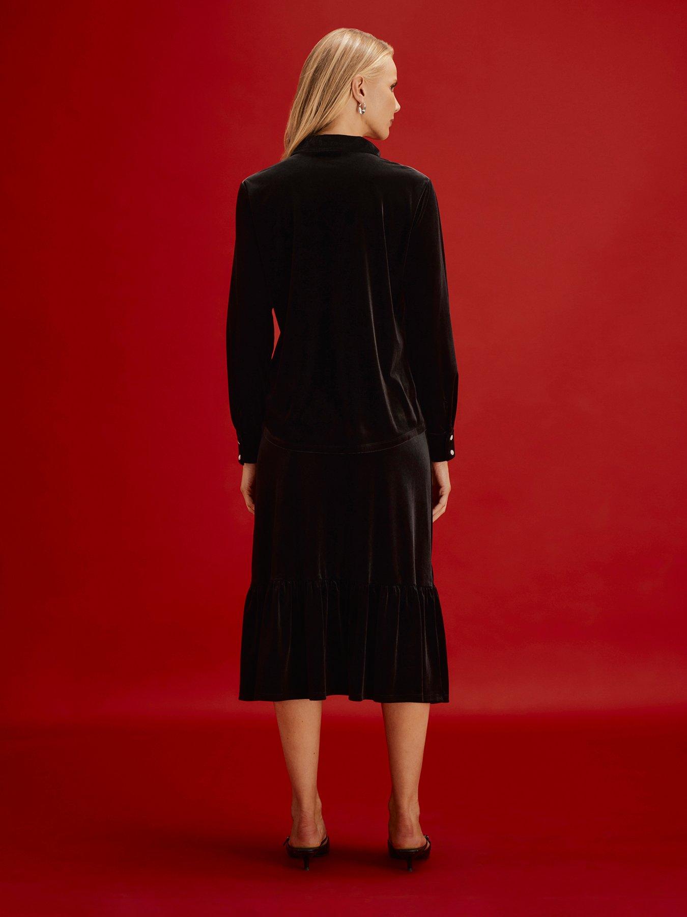Image 2 of 7 of Finery Womens Sayge Velvet-Look Sparkly Button Shirt - Black