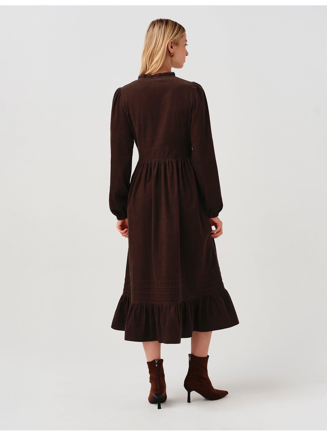 Image 2 of 7 of Ghost Womens Michelle Button-Through Tiered Dress - Brown