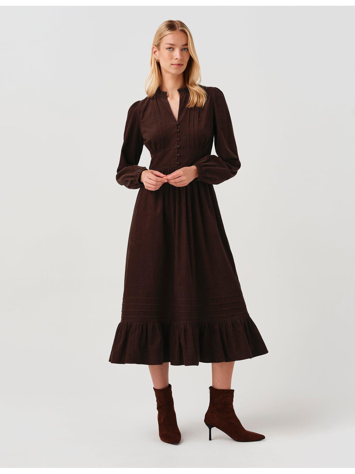 Image 3 of 7 of Ghost Womens Michelle Button-Through Tiered Dress - Brown