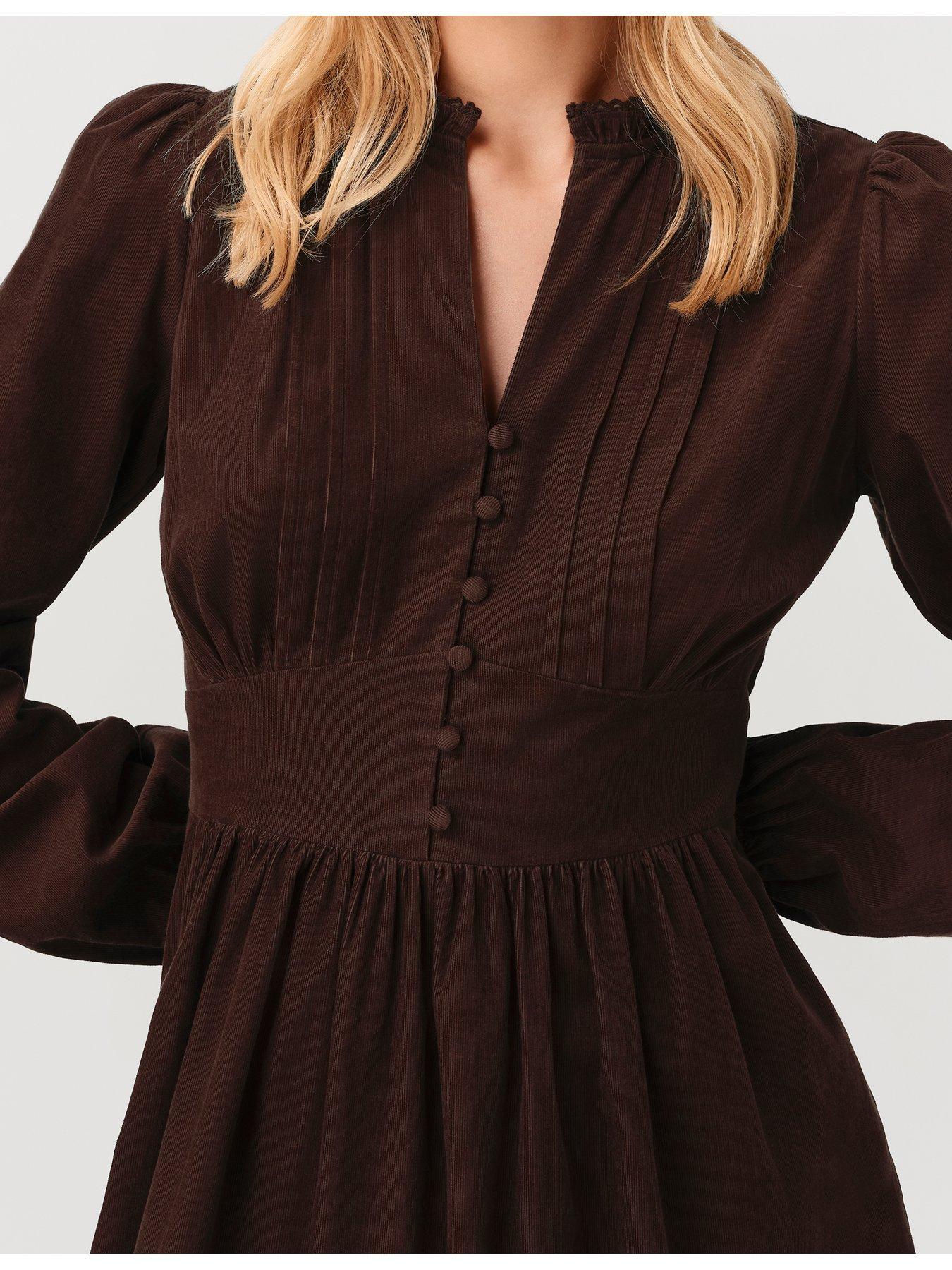 Image 4 of 7 of Ghost Womens Michelle Button-Through Tiered Dress - Brown