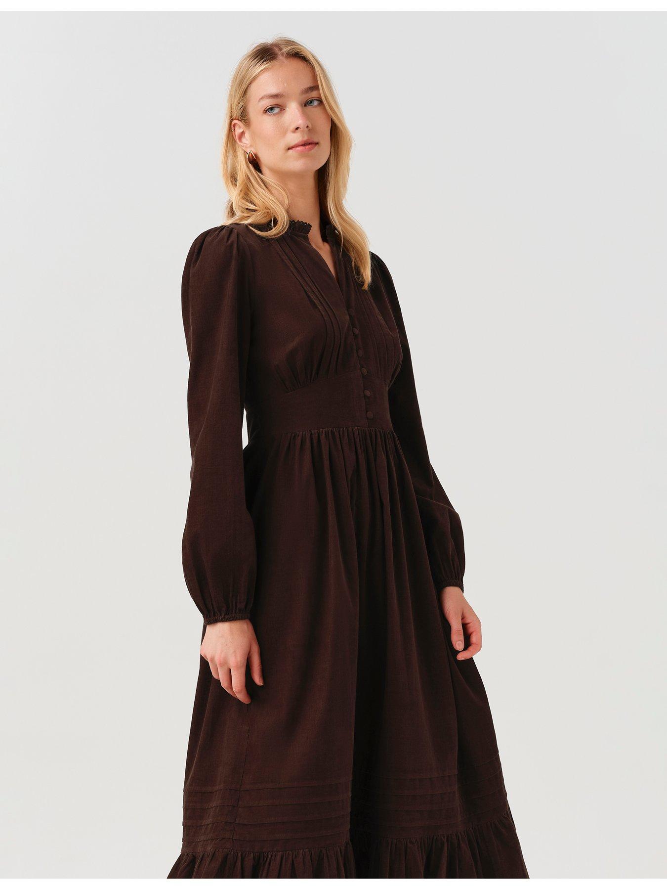 Image 6 of 7 of Ghost Womens Michelle Button-Through Tiered Dress - Brown