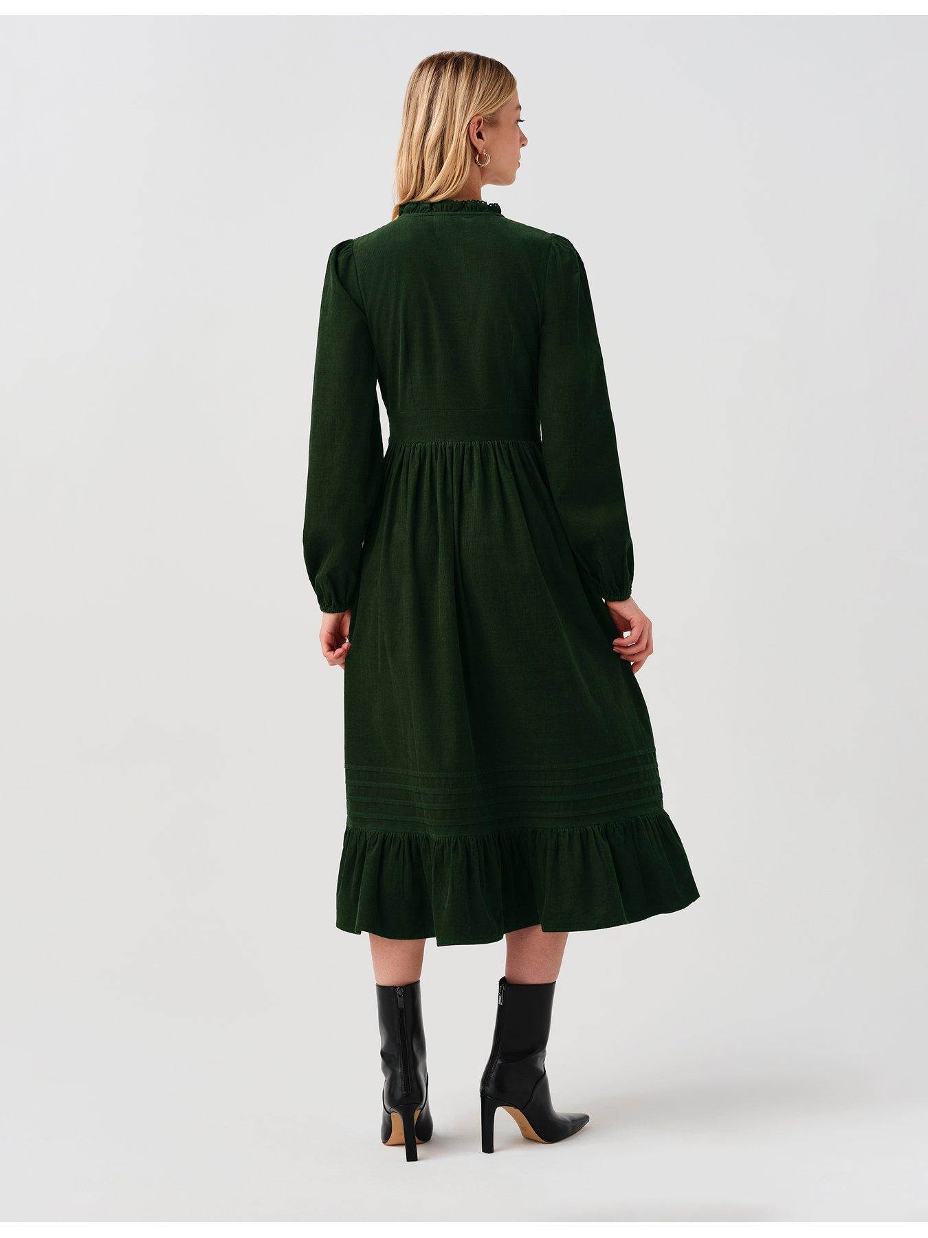 Image 2 of 7 of Ghost Womens Michelle Button-Through Tiered Midi Dress - Green
