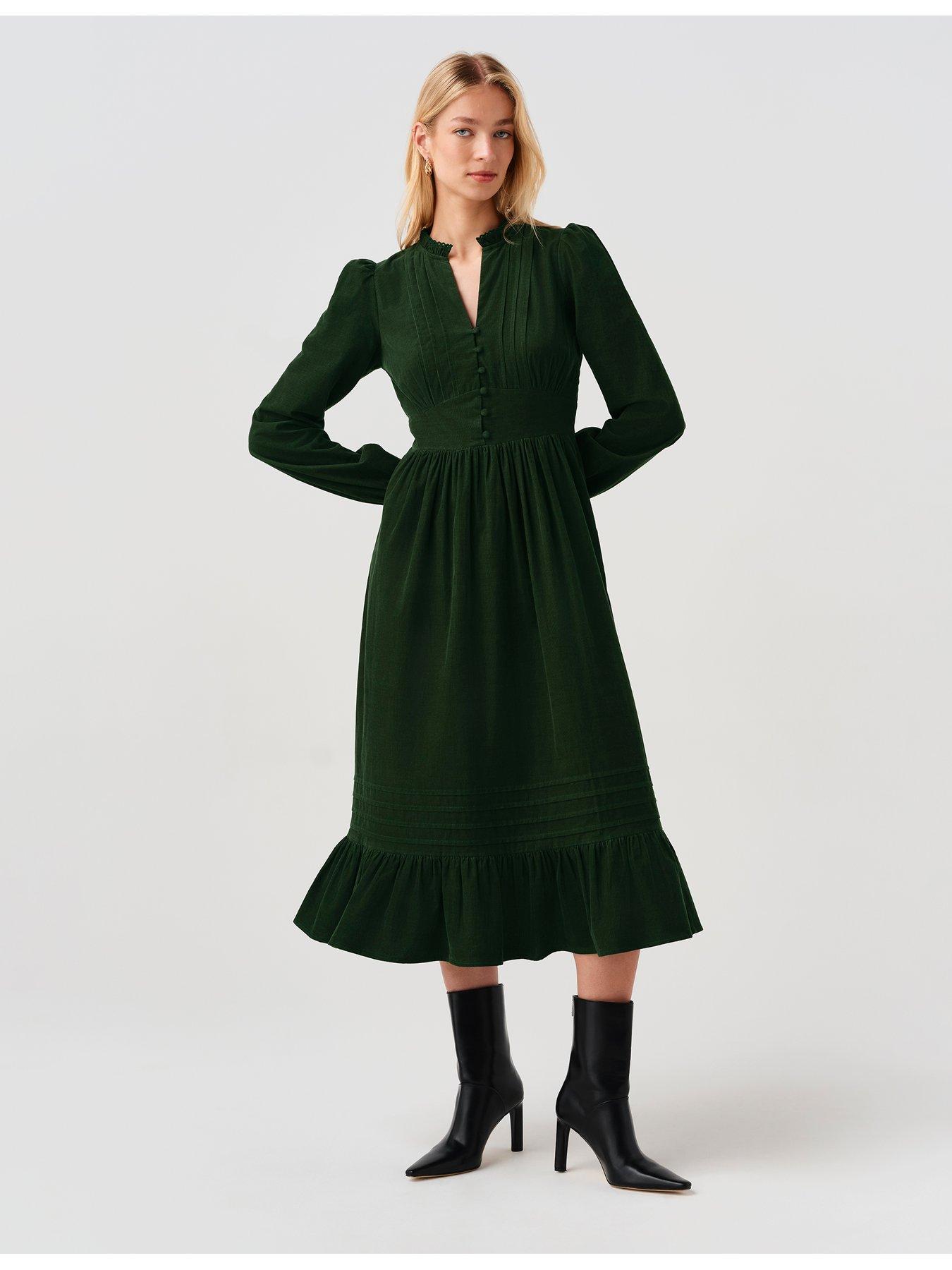Image 3 of 7 of Ghost Womens Michelle Button-Through Tiered Midi Dress - Green
