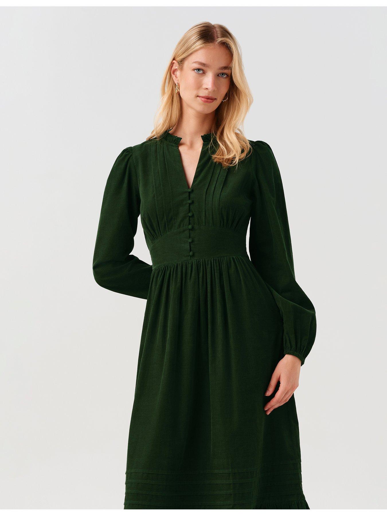 Image 4 of 7 of Ghost Womens Michelle Button-Through Tiered Midi Dress - Green
