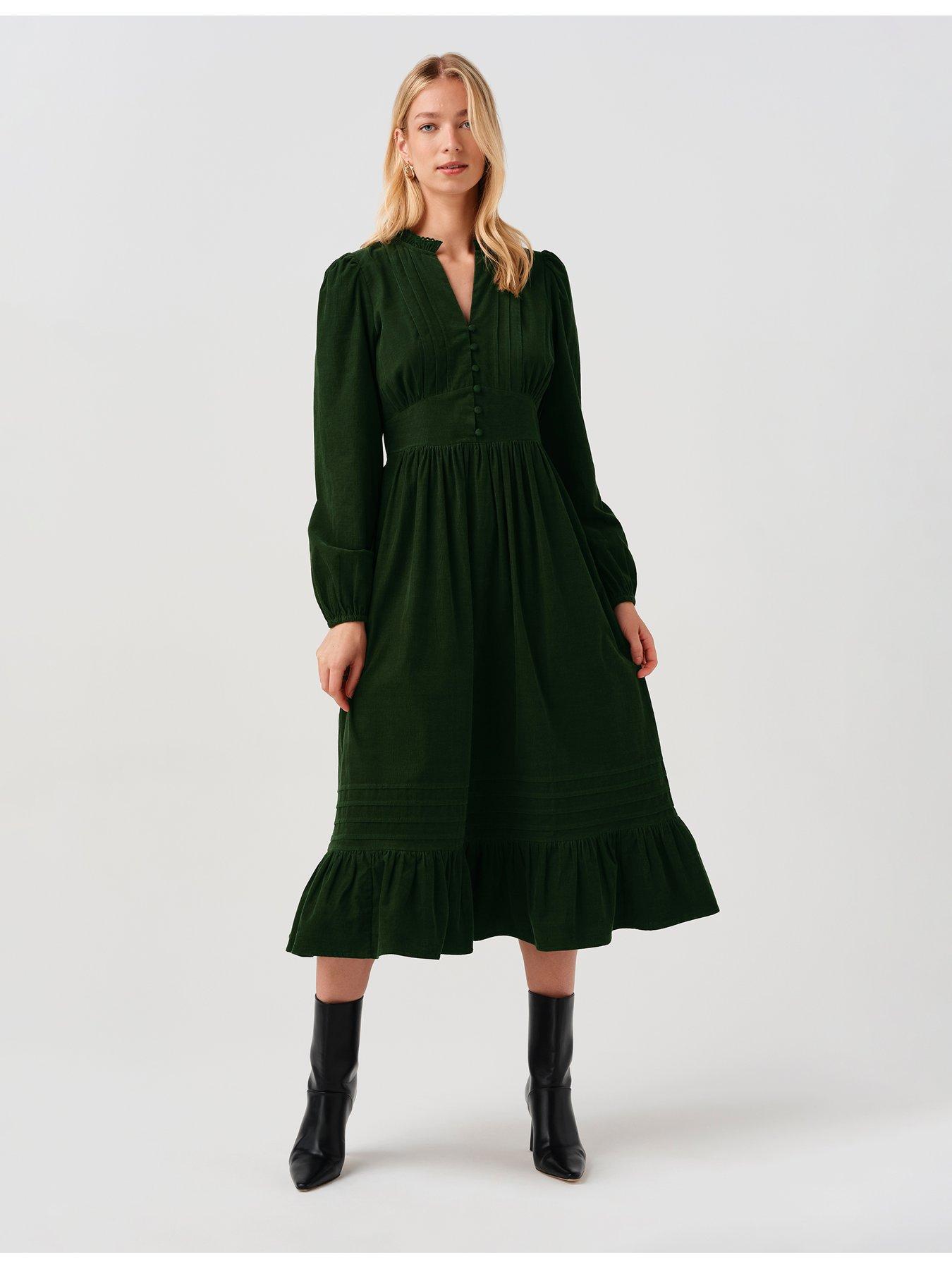 Image 5 of 7 of Ghost Womens Michelle Button-Through Tiered Midi Dress - Green