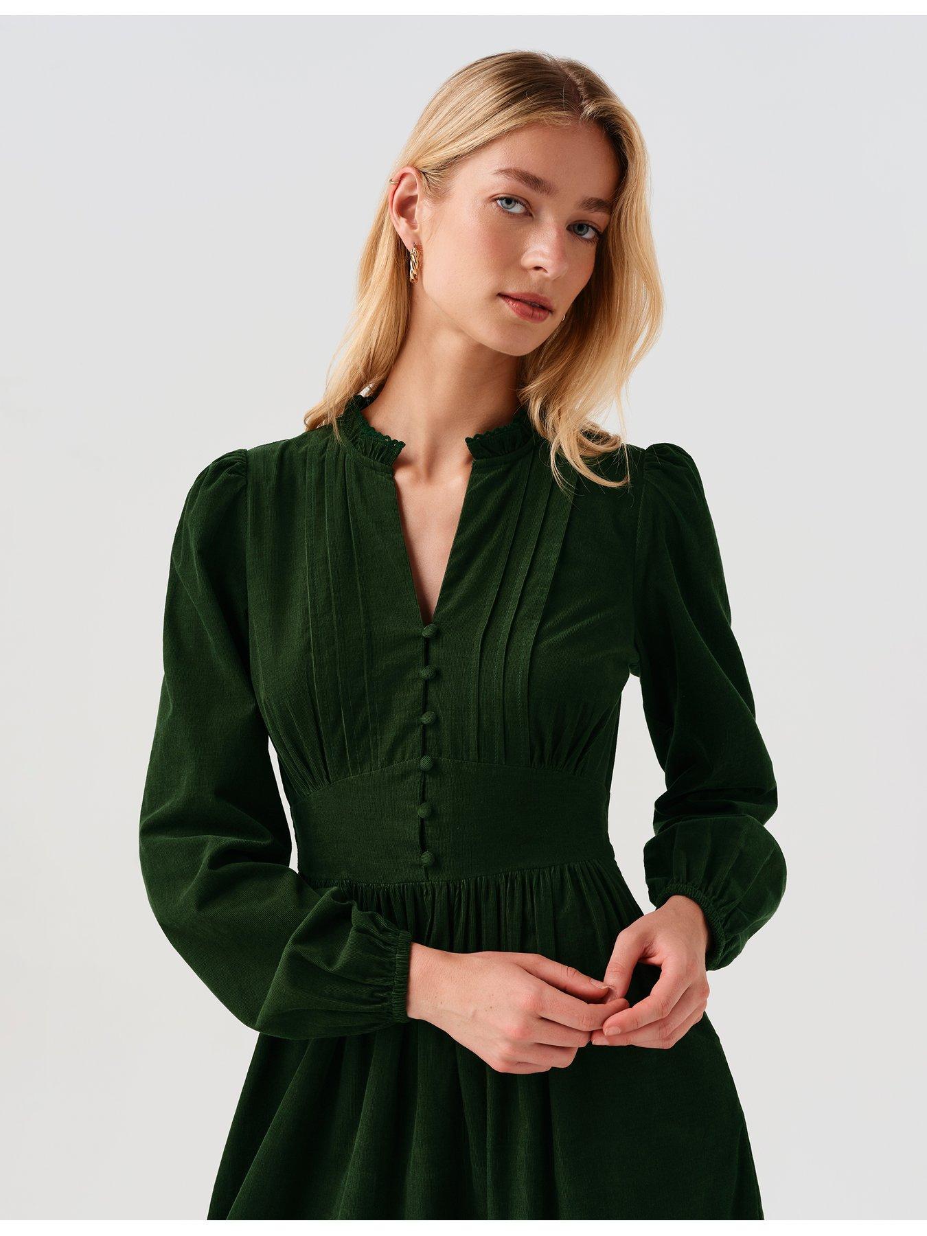 Image 6 of 7 of Ghost Womens Michelle Button-Through Tiered Midi Dress - Green