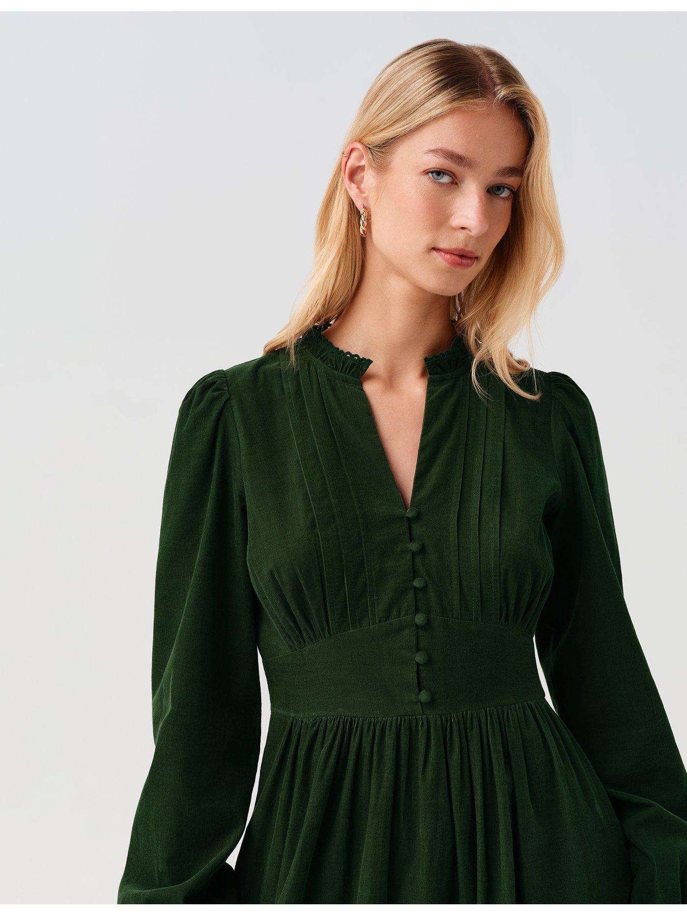 Image 7 of 7 of Ghost Womens Michelle Button-Through Tiered Midi Dress - Green