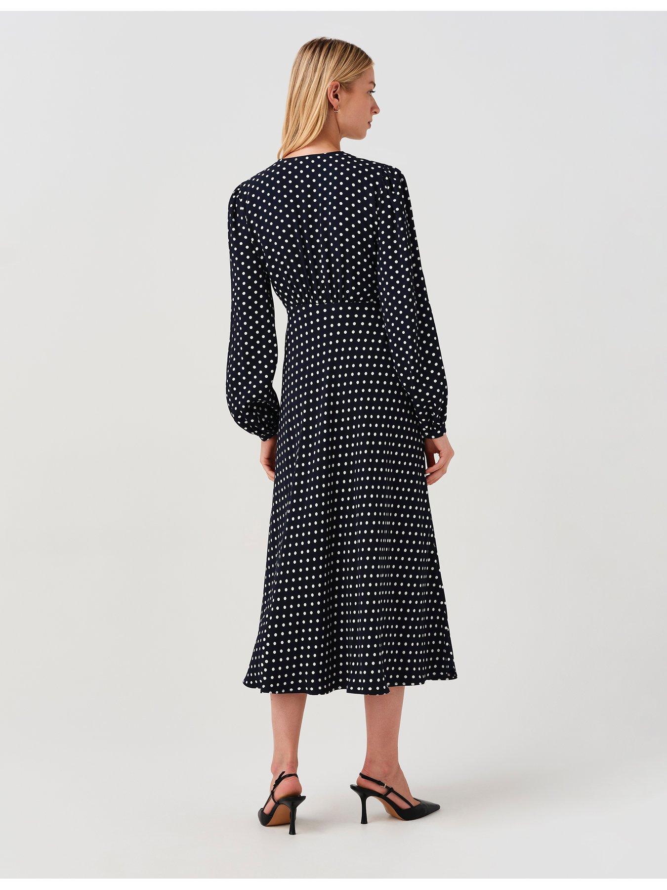Image 2 of 7 of Ghost Womens Francesca Button-Through V-Neck Spot Midi Dress - Blue