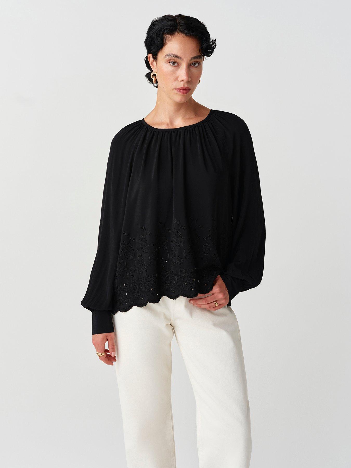 Image 1 of 7 of Ghost Womens Lume Gathered Neck Flowing Blouse - Black