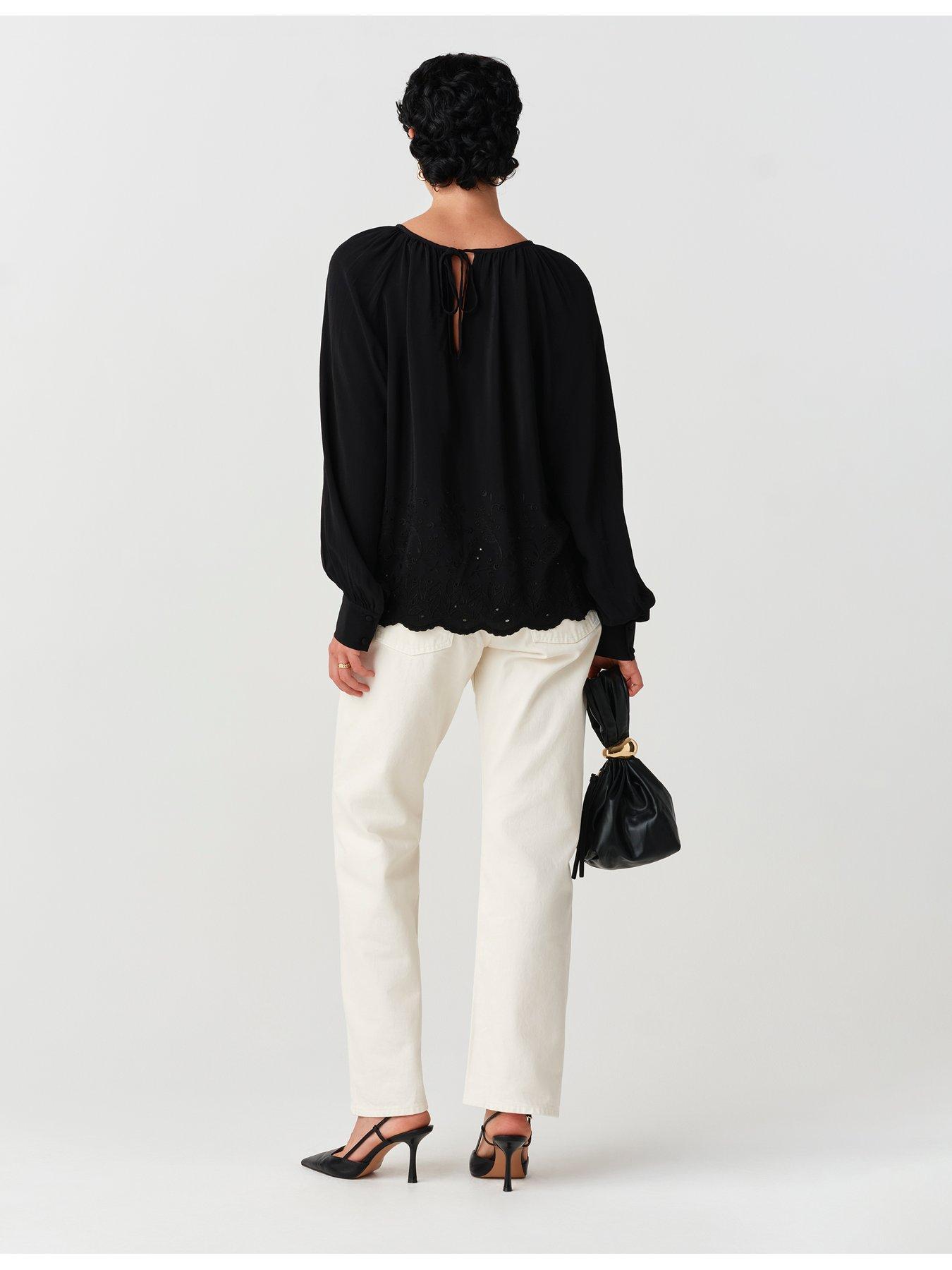 Image 2 of 7 of Ghost Womens Lume Gathered Neck Flowing Blouse - Black