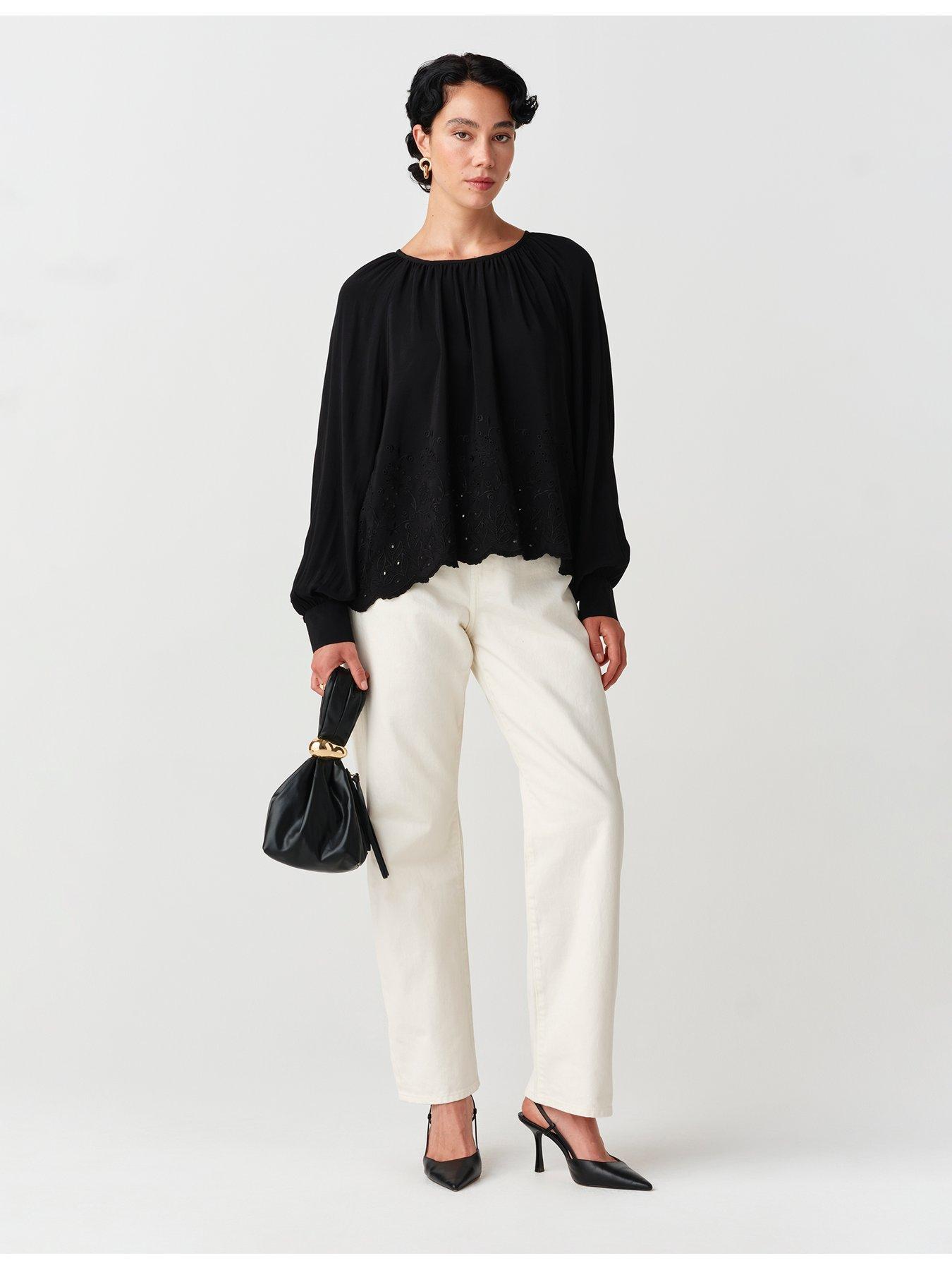 Image 3 of 7 of Ghost Womens Lume Gathered Neck Flowing Blouse - Black