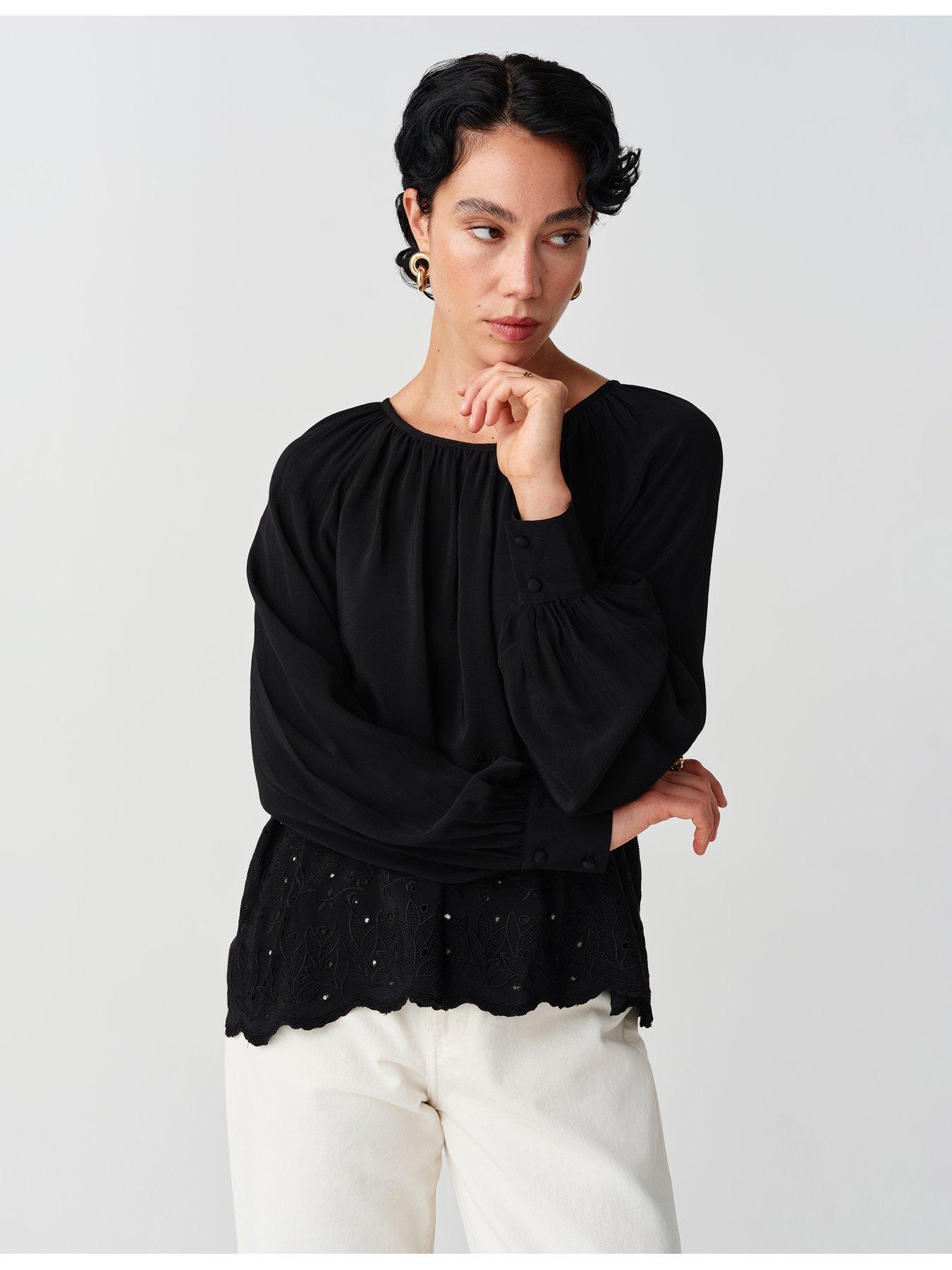 Image 4 of 7 of Ghost Womens Lume Gathered Neck Flowing Blouse - Black