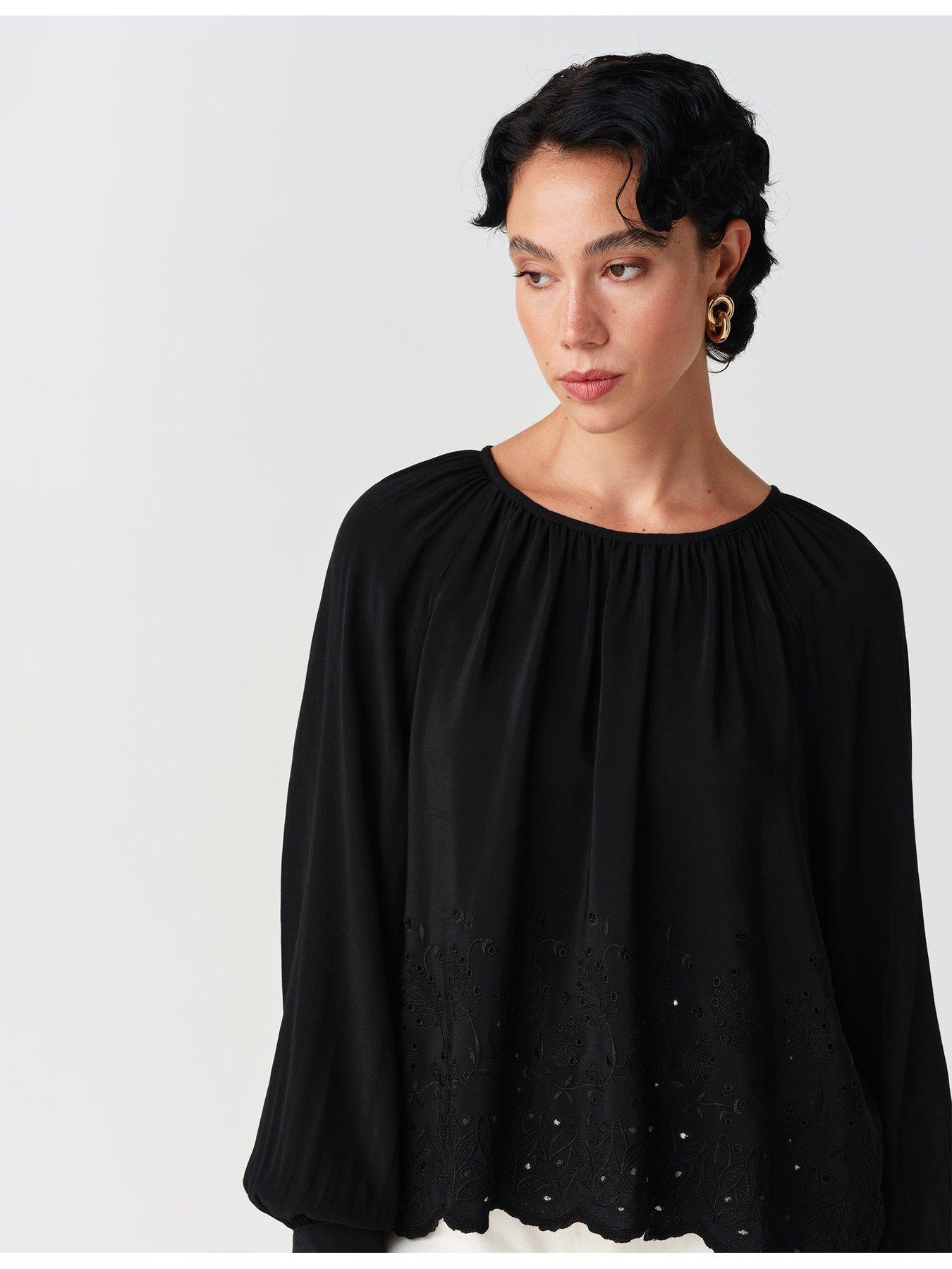 Image 5 of 7 of Ghost Womens Lume Gathered Neck Flowing Blouse - Black