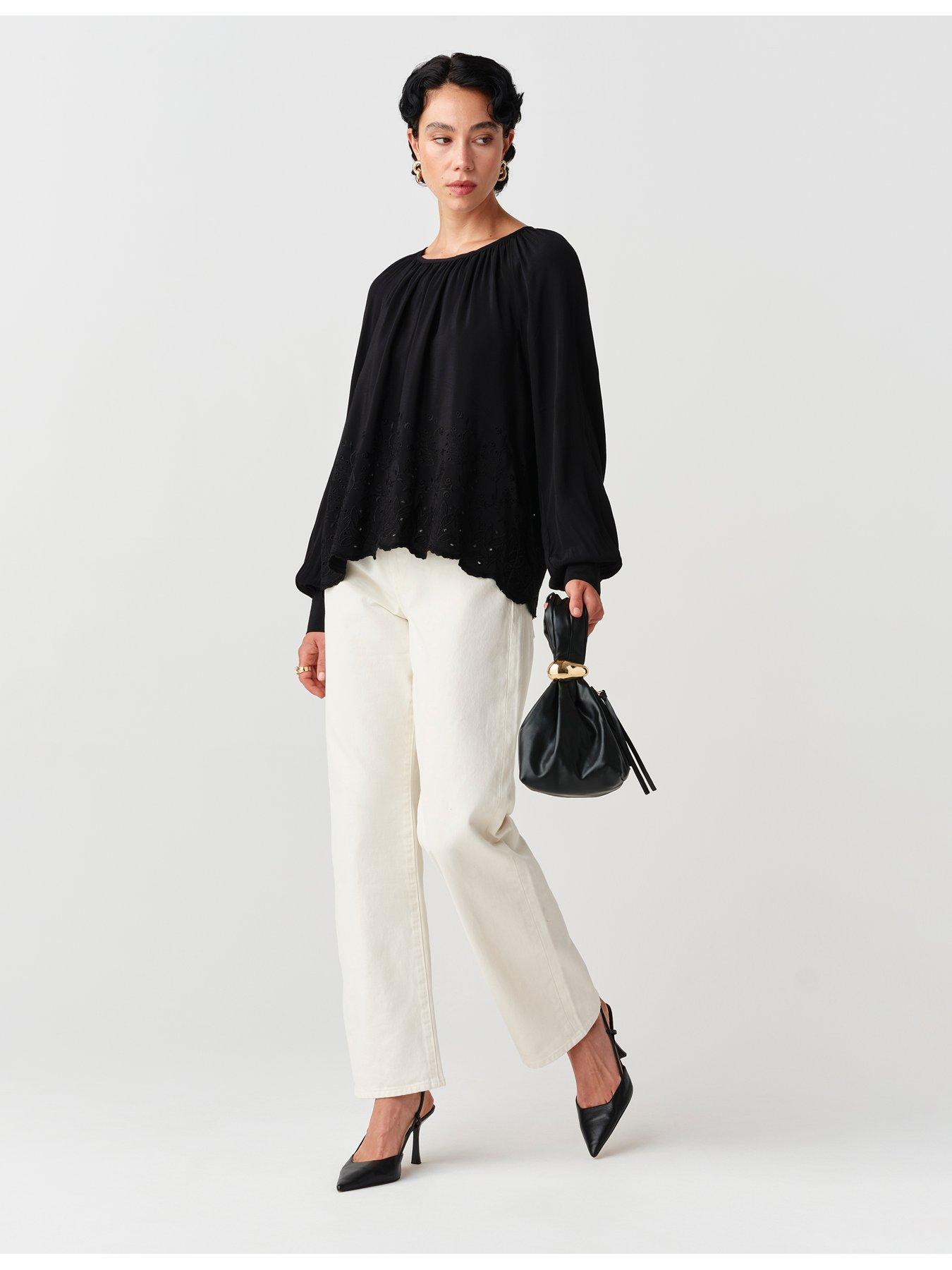 Image 6 of 7 of Ghost Womens Lume Gathered Neck Flowing Blouse - Black