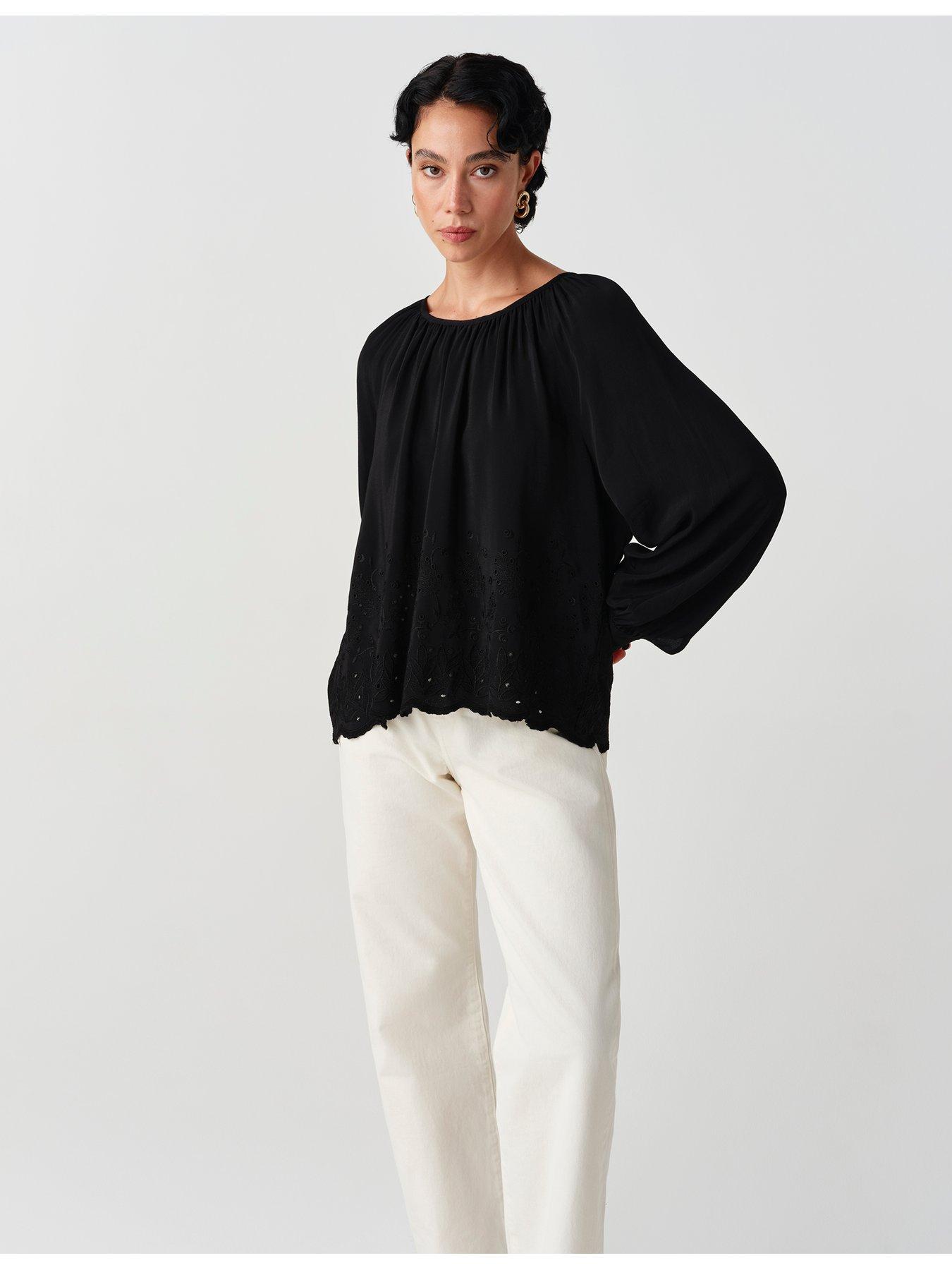 Image 7 of 7 of Ghost Womens Lume Gathered Neck Flowing Blouse - Black