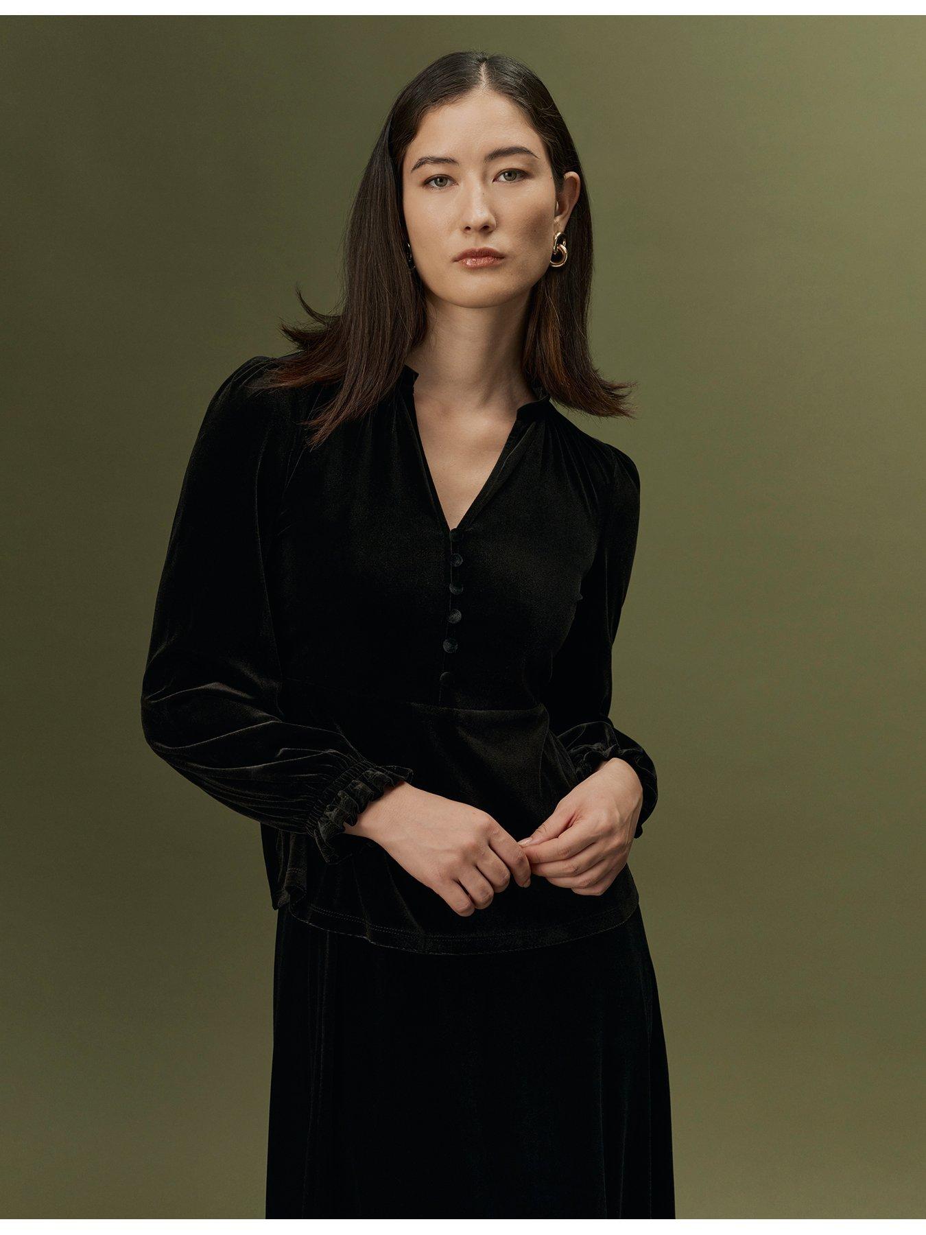 Image 4 of 7 of Ghost Womens Orla V-Neck Button Front Top - Black