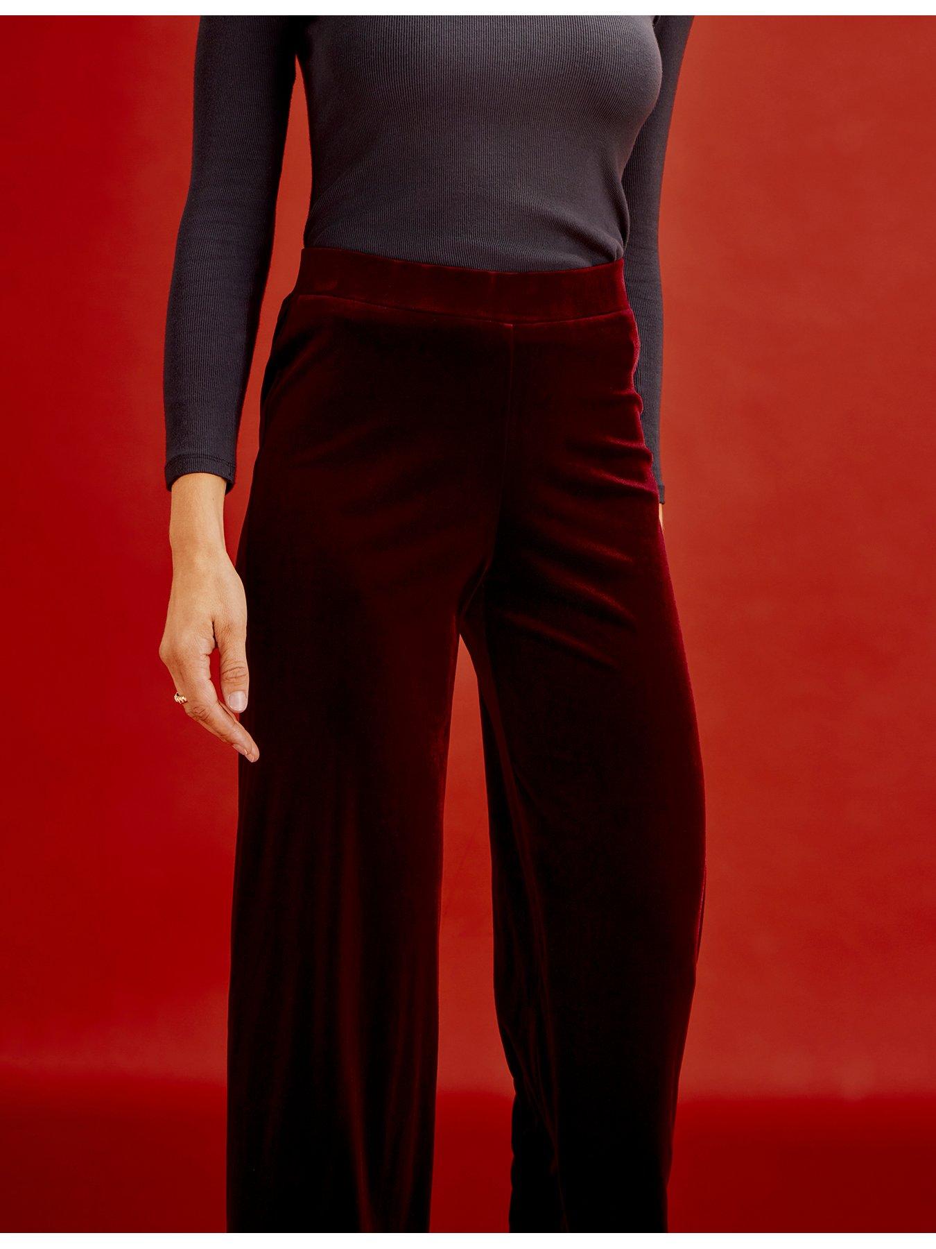 Image 5 of 7 of Finery Velvet Burgundy Kenzie Trouser