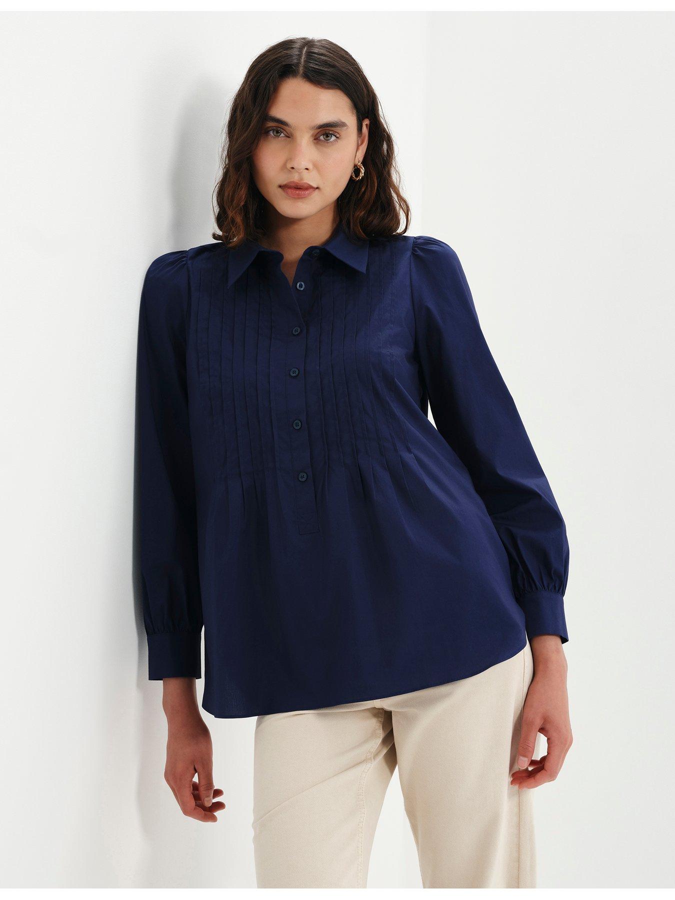 Image 1 of 7 of Finery Cotton Navy Mimi Shirt