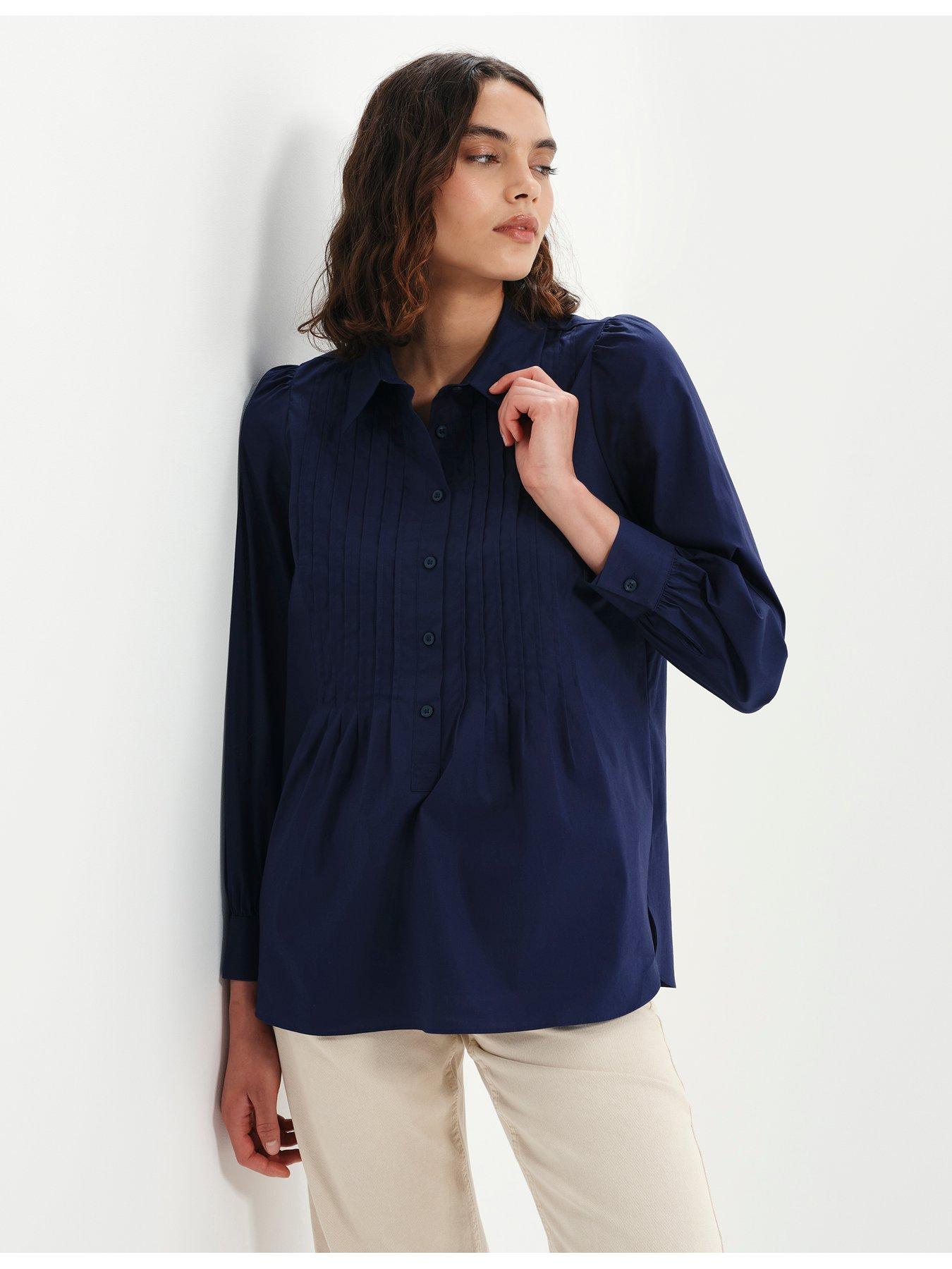 Image 4 of 7 of Finery Cotton Navy Mimi Shirt