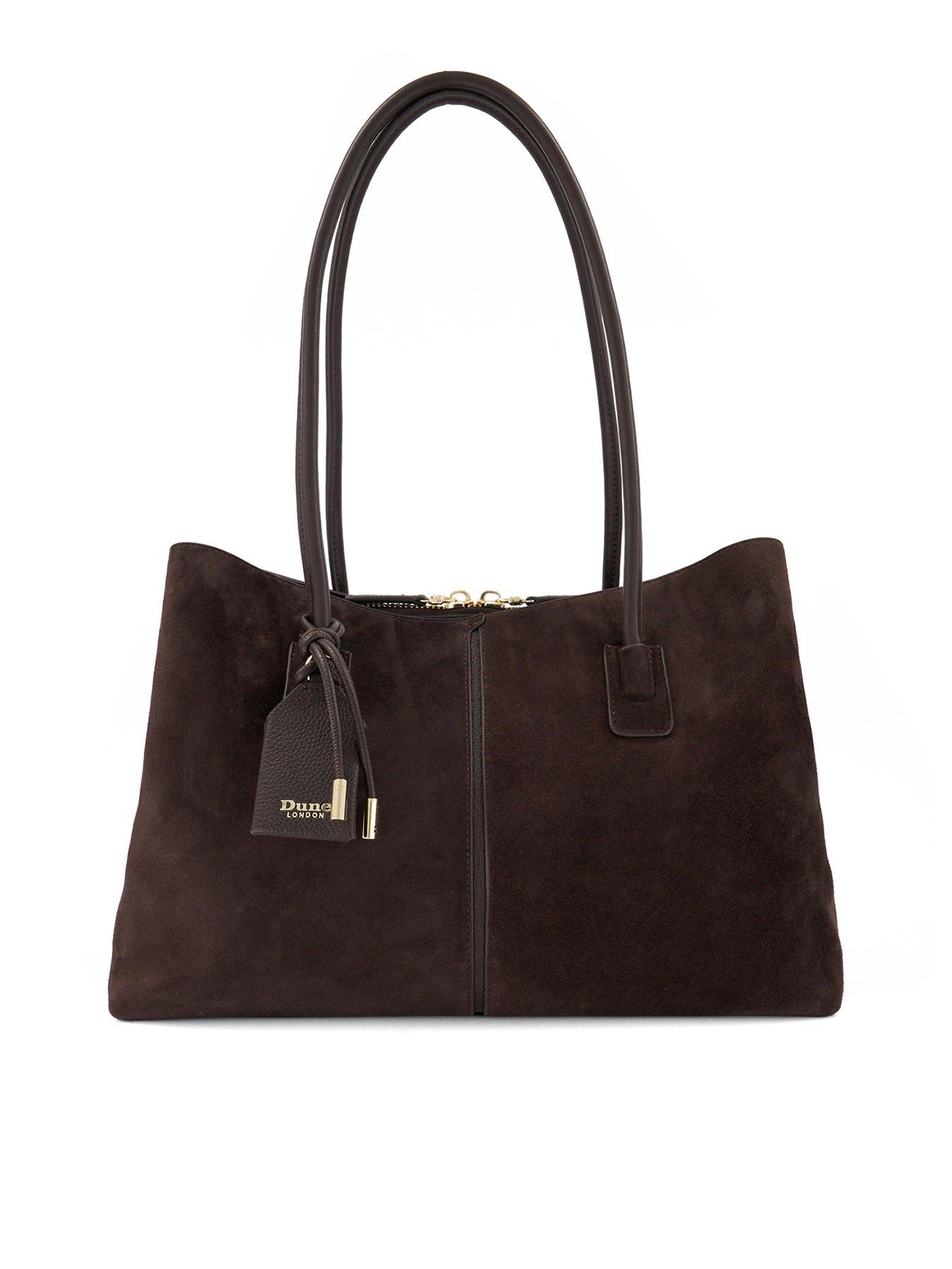 Image 1 of 6 of Dune London Womens Deserving Oversized Suede-Look Zip Shoulder Bag - Brown