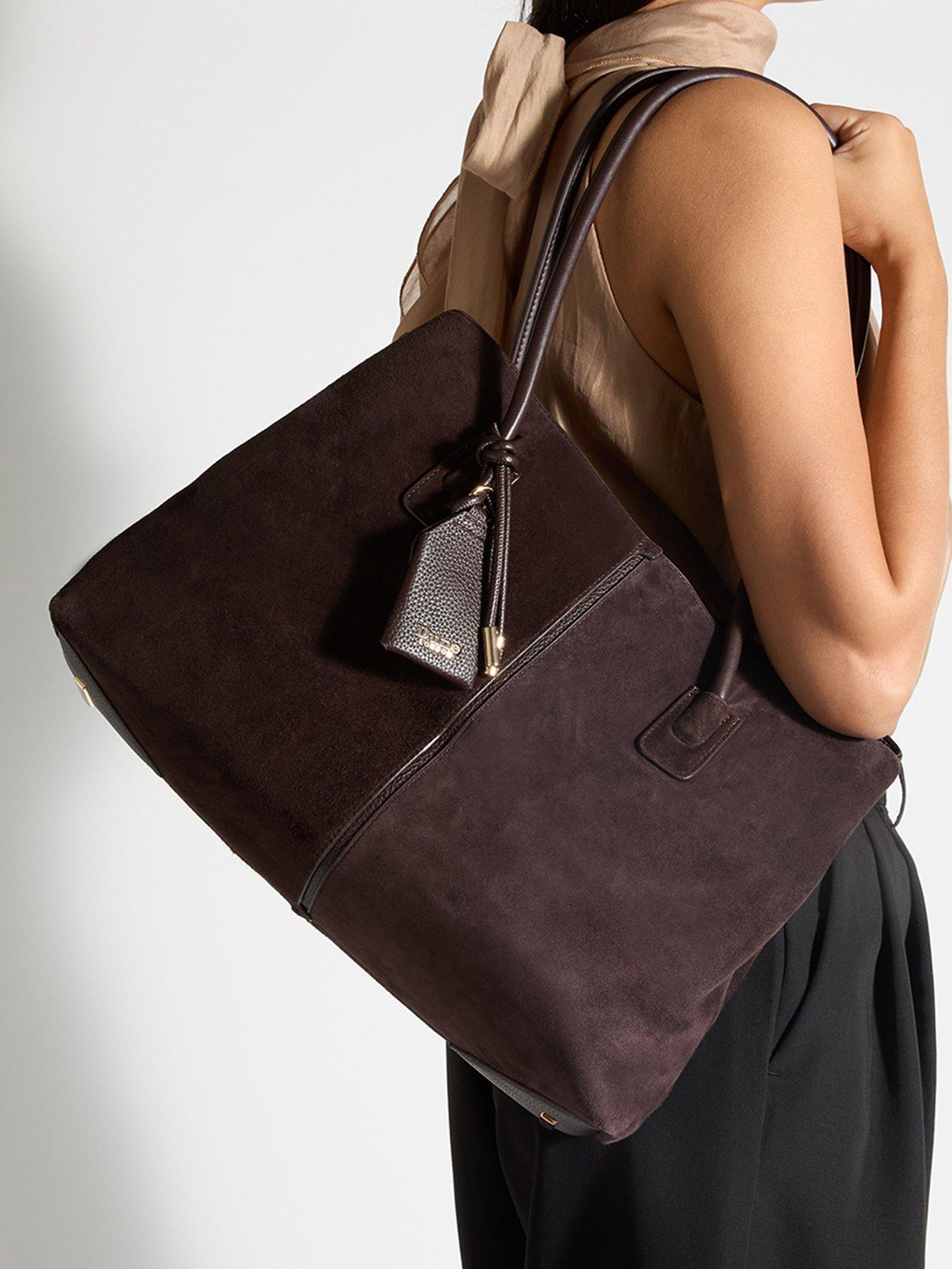 Image 2 of 6 of Dune London Womens Deserving Oversized Suede-Look Zip Shoulder Bag - Brown