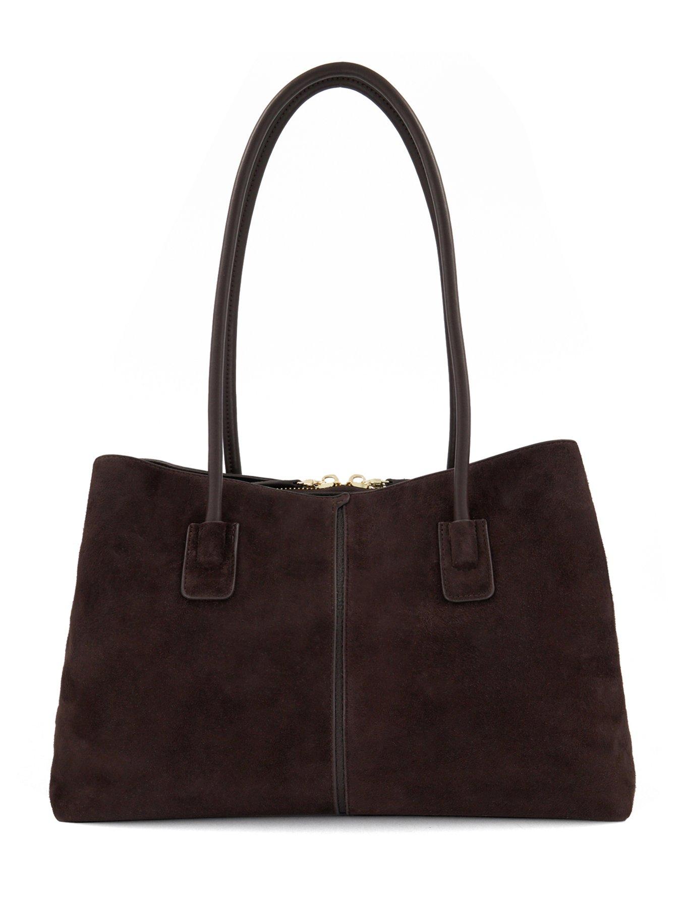 Image 3 of 6 of Dune London Womens Deserving Oversized Suede-Look Zip Shoulder Bag - Brown