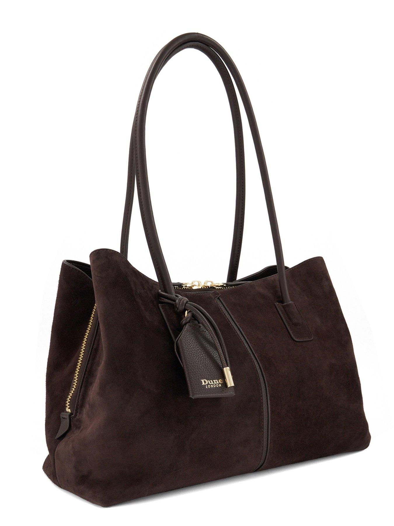 Image 4 of 6 of Dune London Womens Deserving Oversized Suede-Look Zip Shoulder Bag - Brown
