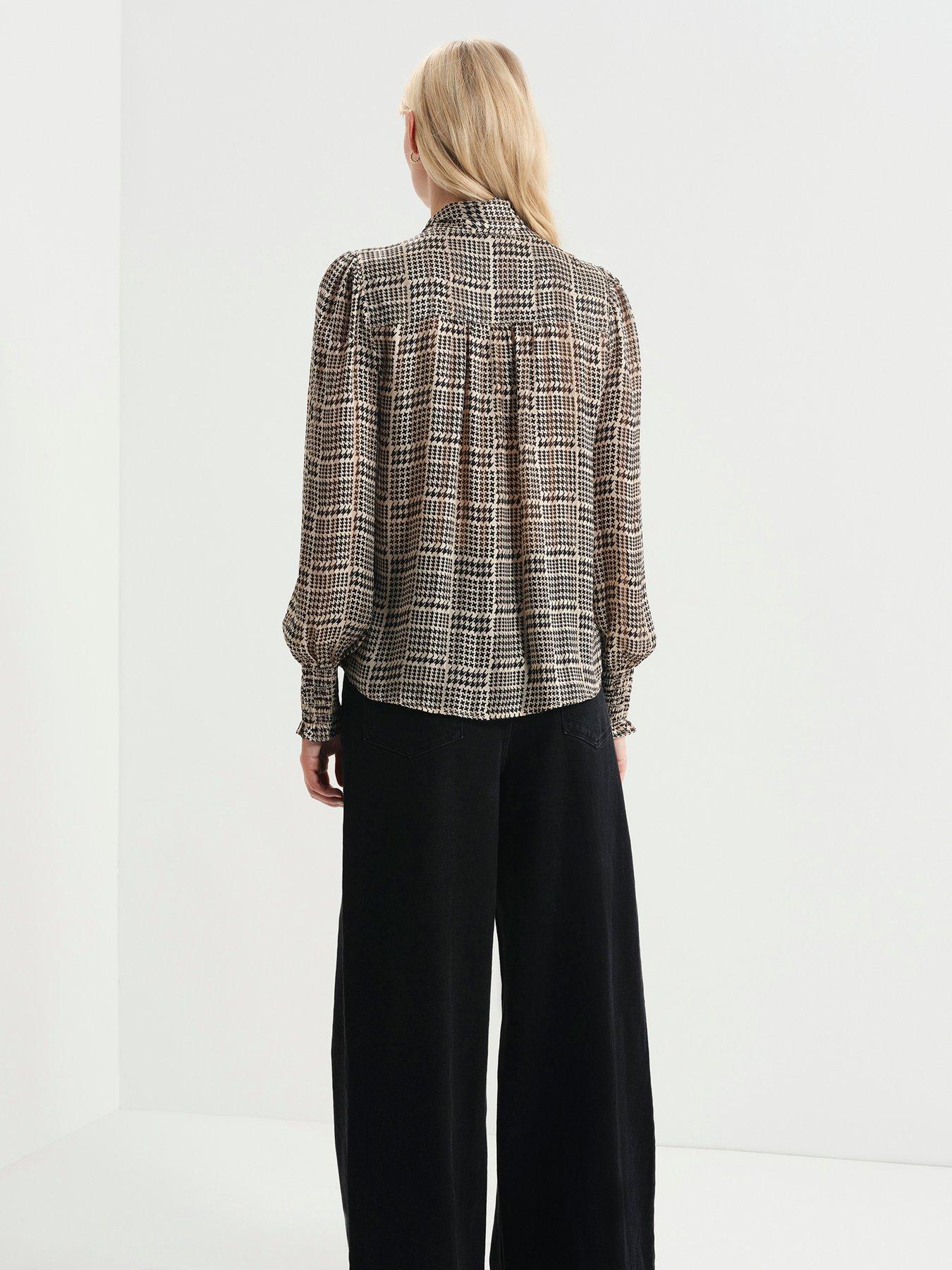 Image 2 of 7 of Finery Womens Mavis Satin Stripe Tie Neck Top - Beige