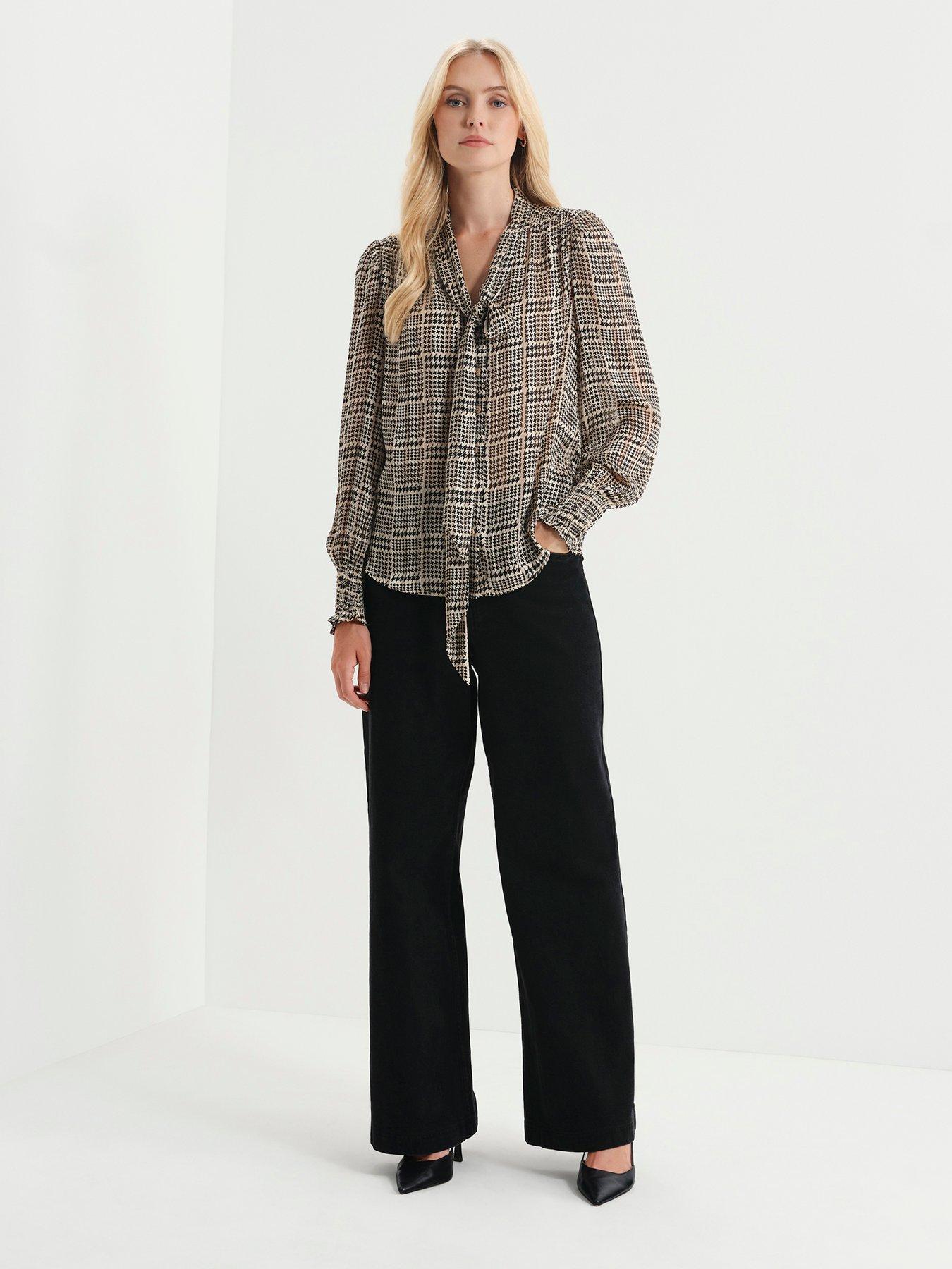 Image 7 of 7 of Finery Womens Mavis Satin Stripe Tie Neck Top - Beige