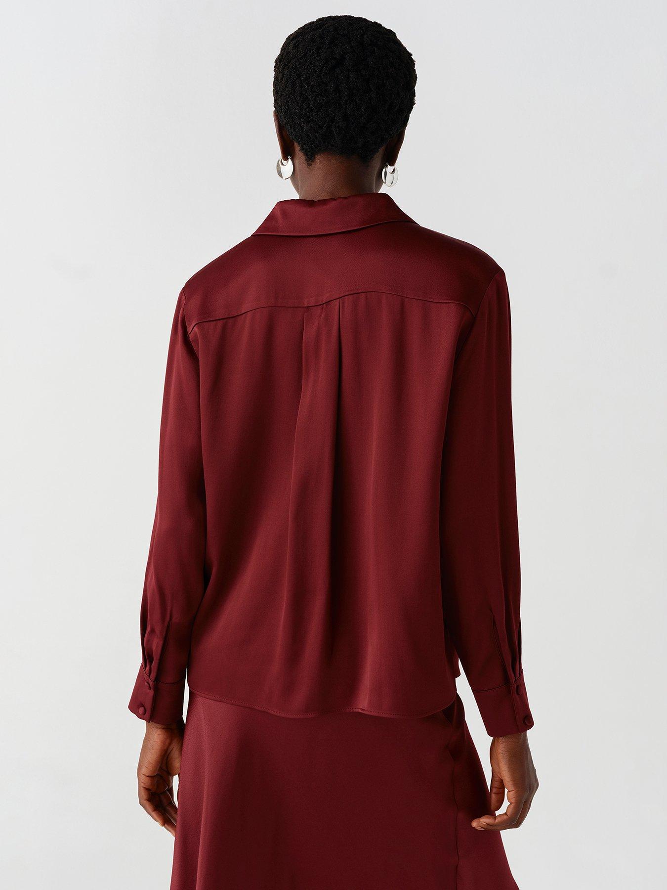 Image 2 of 7 of Ghost Womens Esther Satin-Look Button-Through Blouse - Burgundy